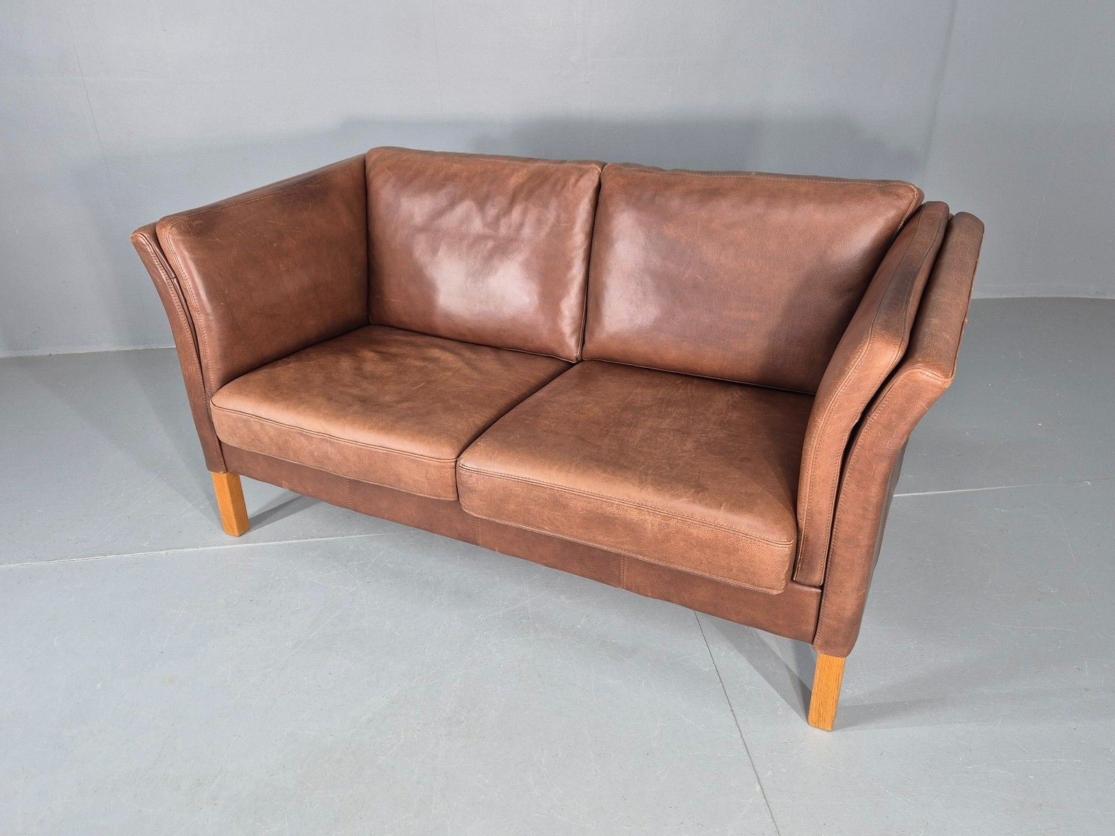 Vintage Mid Century 2 Seater Sofa Danish 1980s Leather Retro Eb11636 photo Furniture