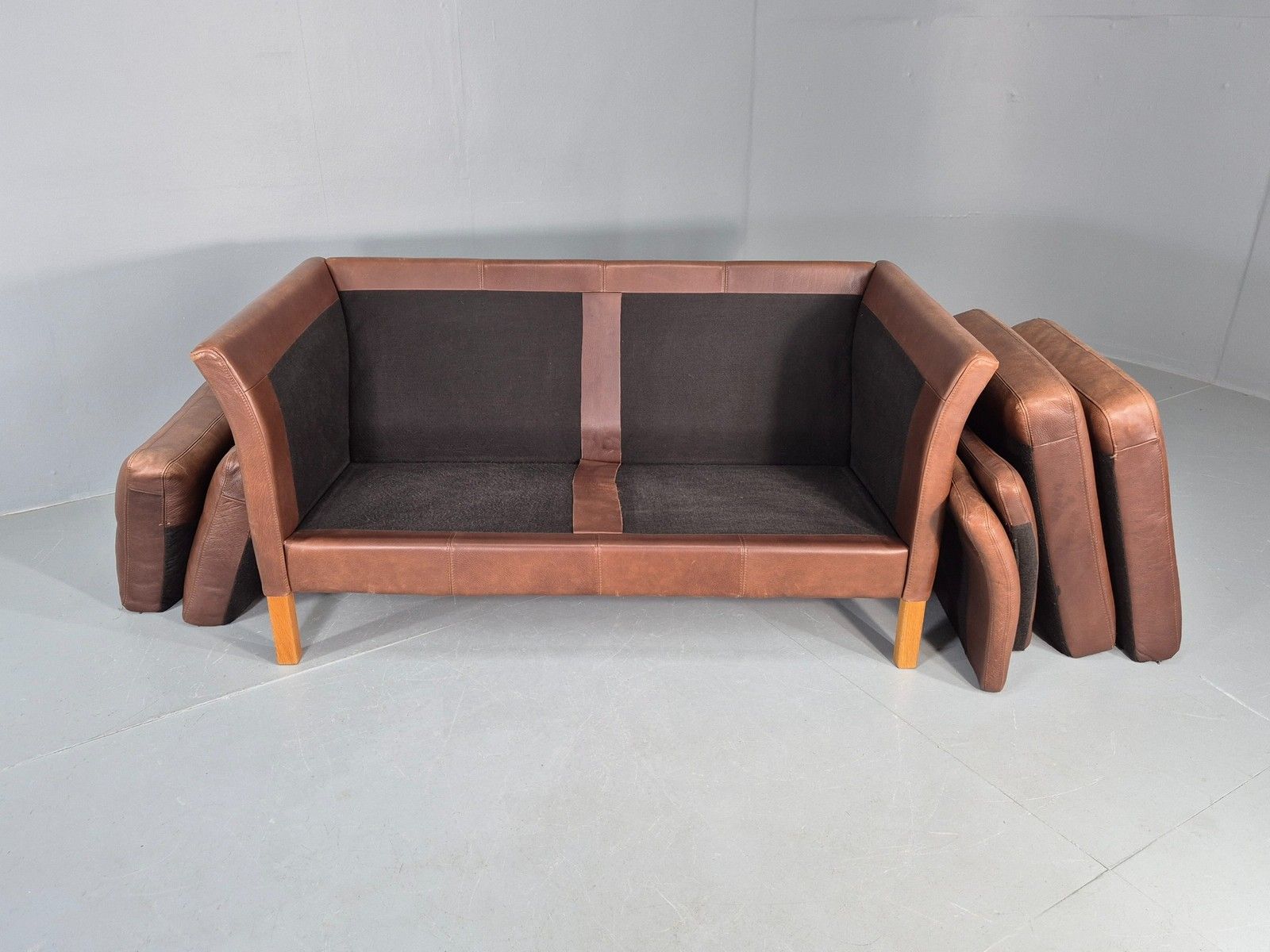 Vintage Mid Century 2 Seater Sofa Danish 1980s Leather Retro Eb11636 photo vintage