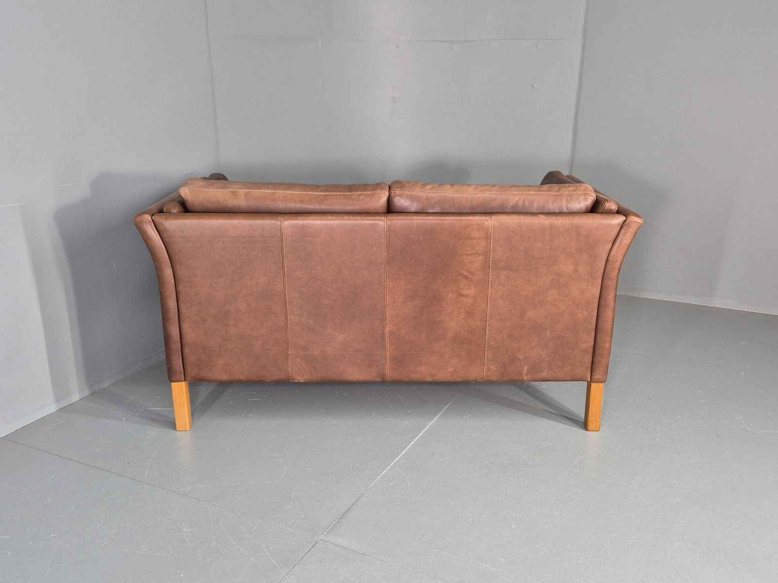 Furniture Vintage Mid Century 2 Seater Sofa Danish 1980s Leather Retro Eb11636 photo