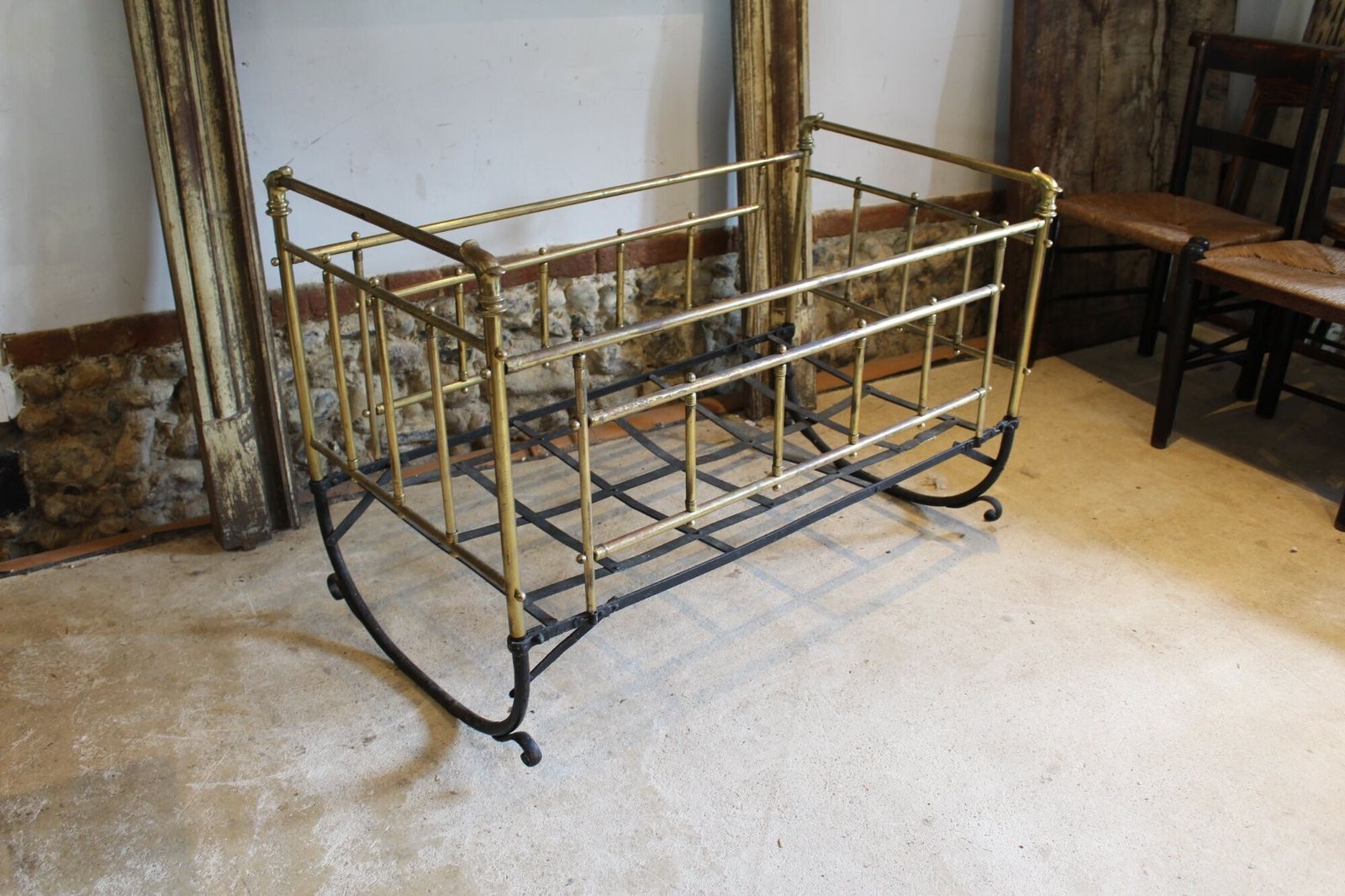 Rocking Cot Or Crib Rare Victorian Brass C1880