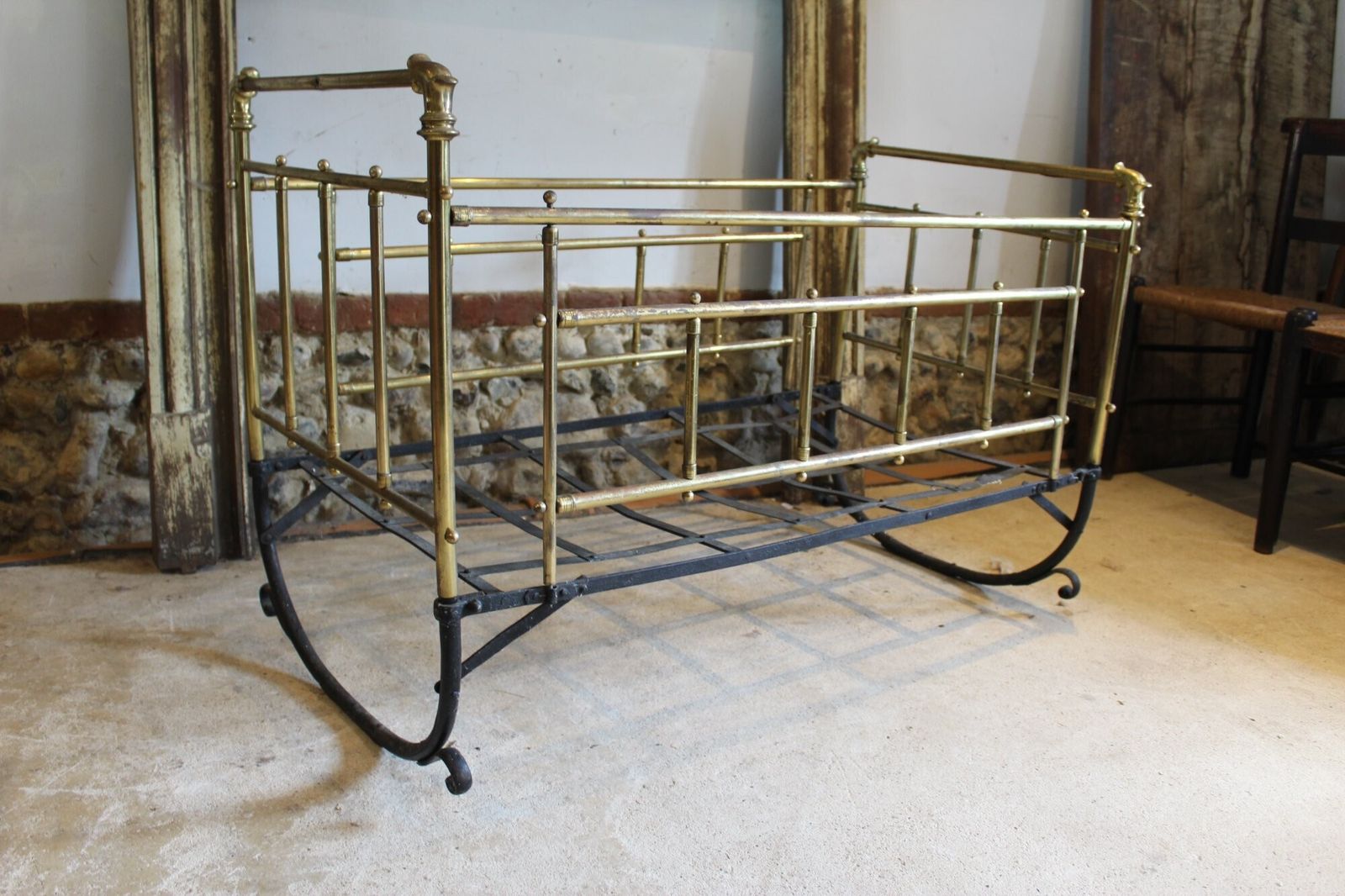 Rocking Cot Or Crib Rare Victorian Brass C1880 photo Home Decor