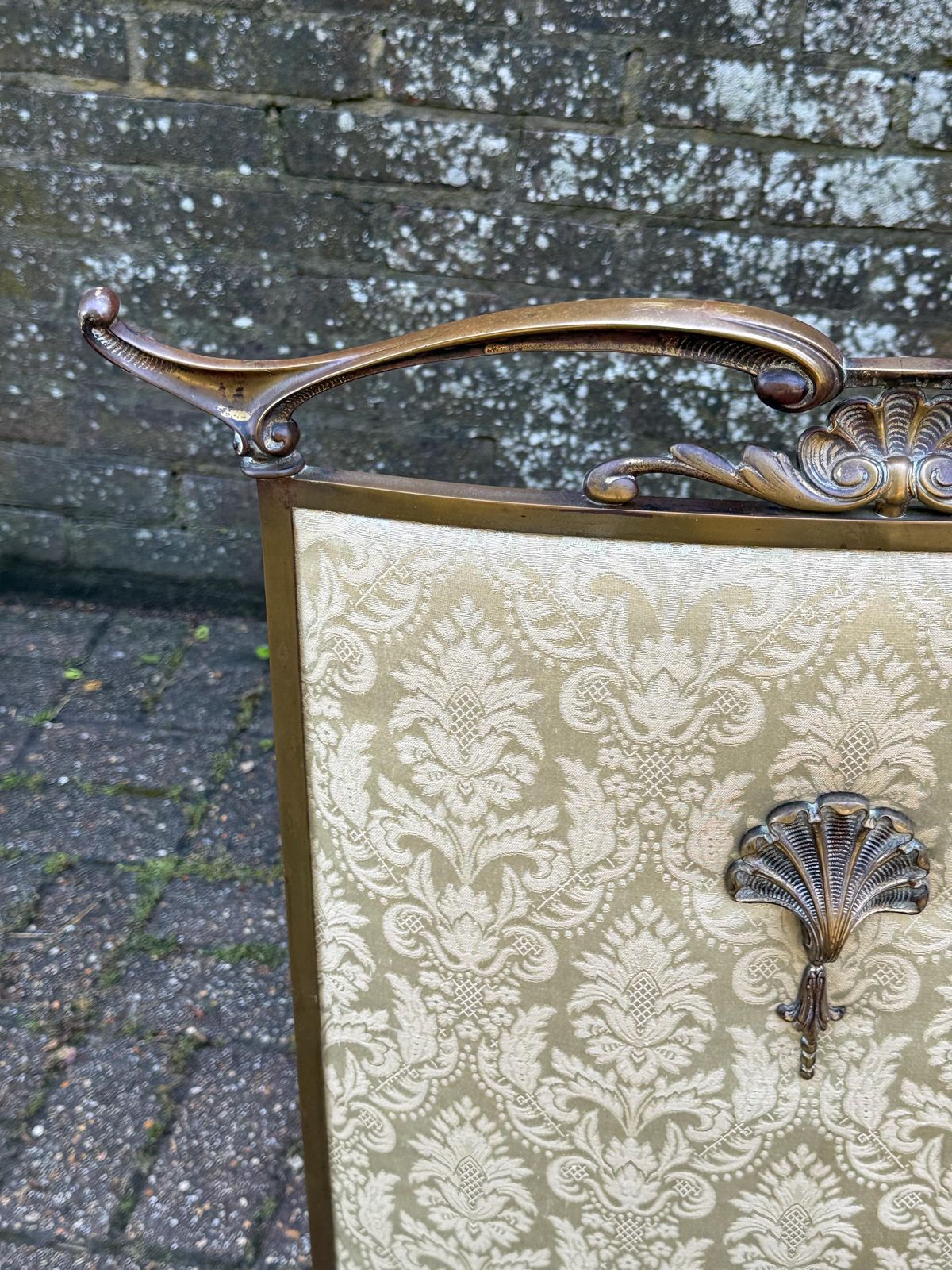 Exceptional Vintage Brass Fire Screen, Art Nouveau Style Fireplace Guard photo vinterior