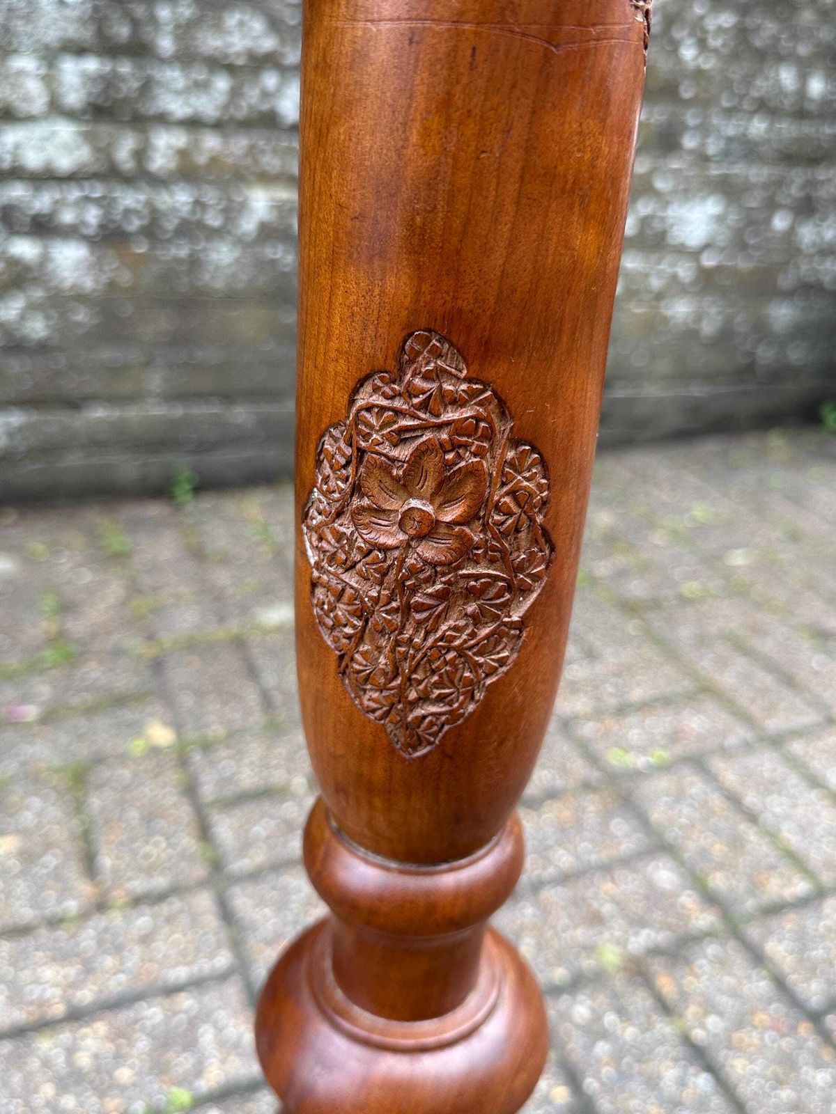 Stunning Vintage Indian Carved Wooden Standard Lamp Pumposh Mid Century Floor Lamp Working And Tested photo 295.0