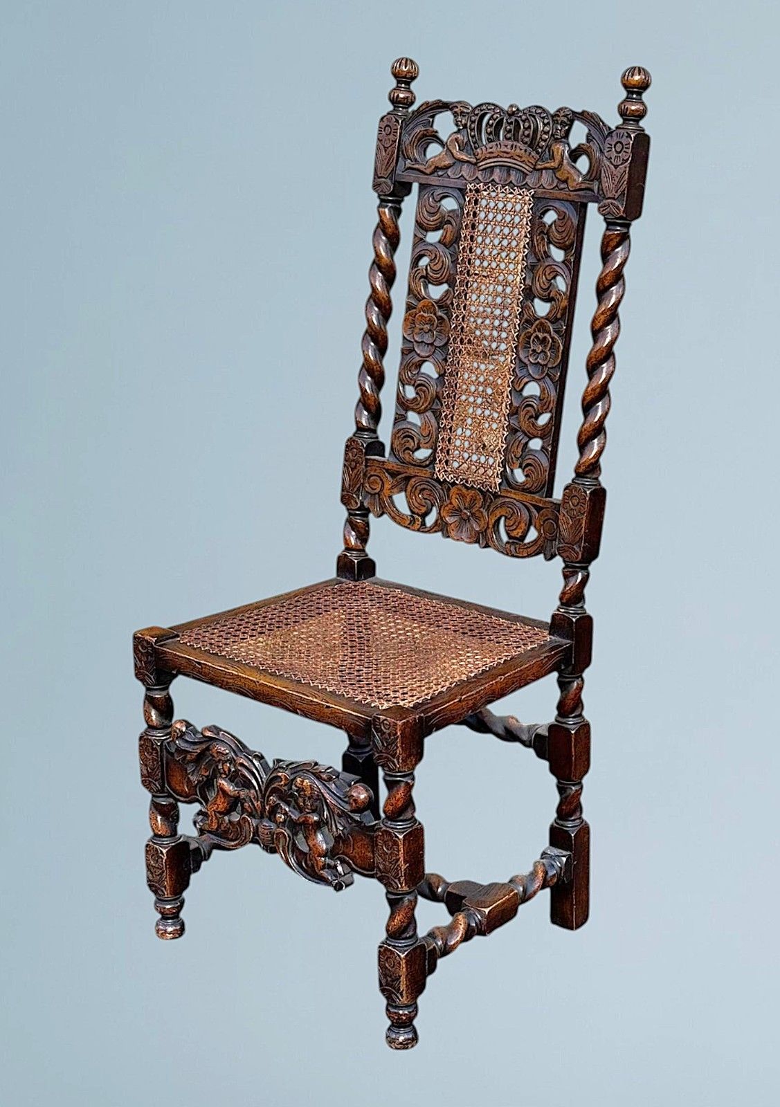 Furniture Antique Carved Walnut Jacobean Style Chair photo
