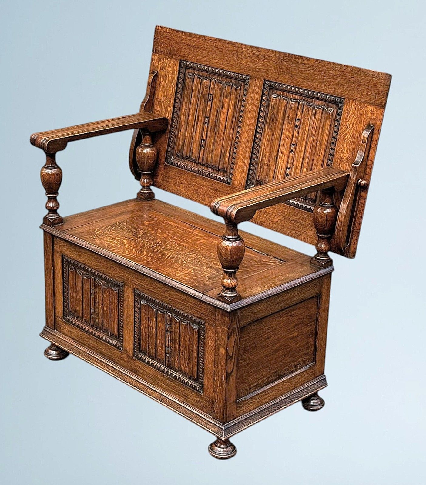 Antique Golden Oak Monks Bench photo Furniture