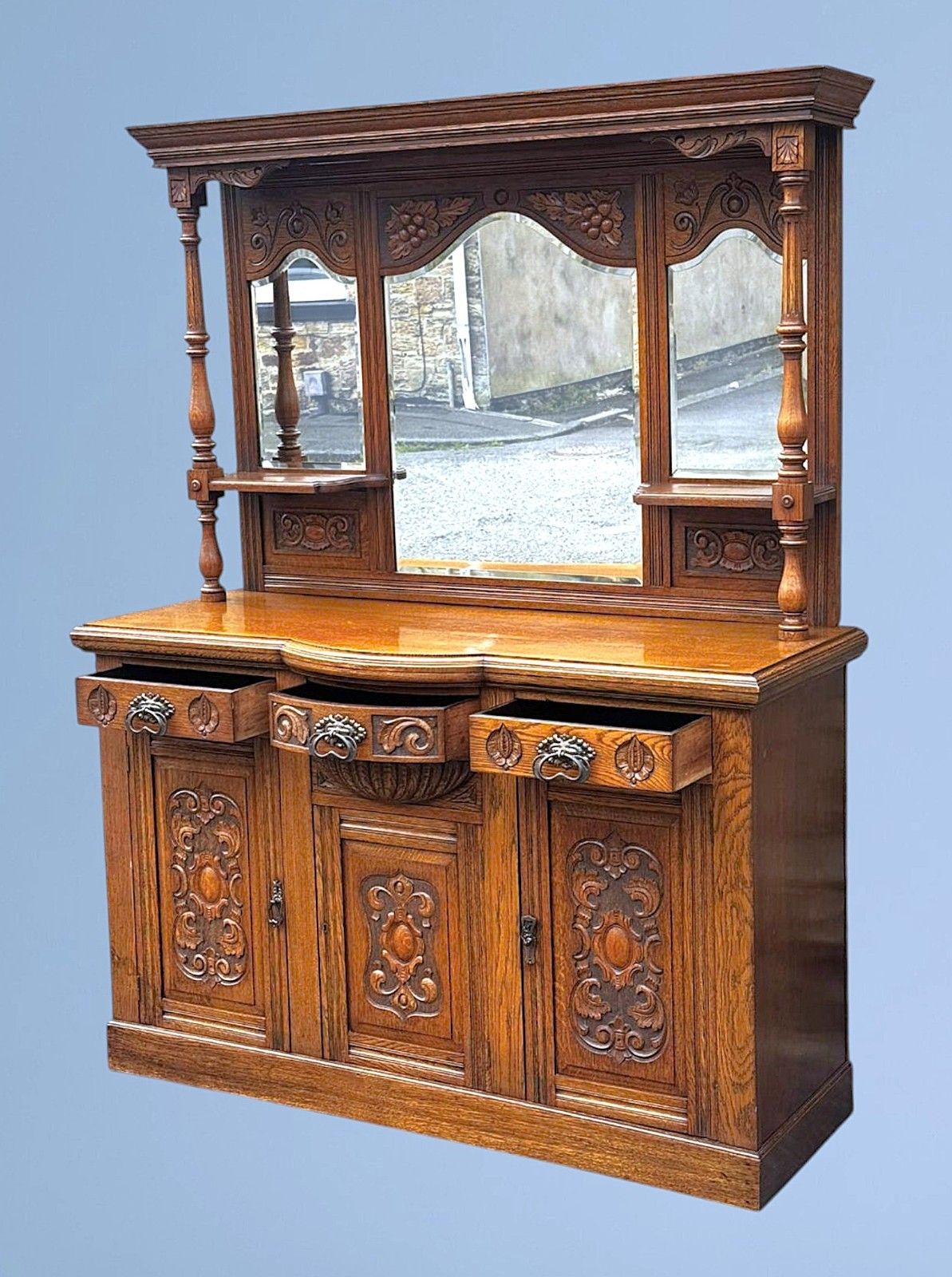 Edwardian Oak Mirror Back Sideboard photo 255.0