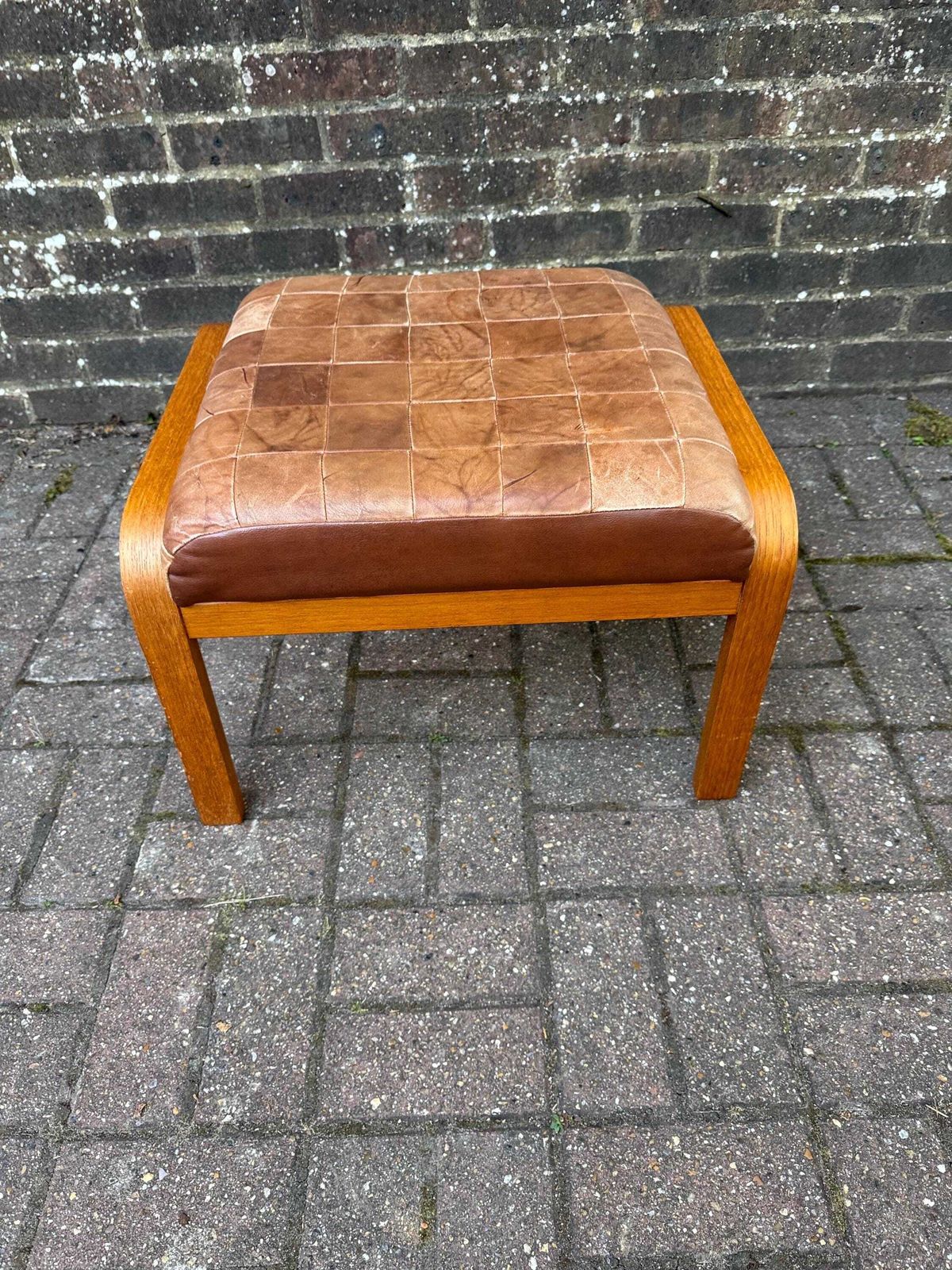 Vintage Danish Style Leather Footstool Mid Century Scandinavian Ottoman Retro Stool Mcm Foot Rest Bentwood Seat photo furniture