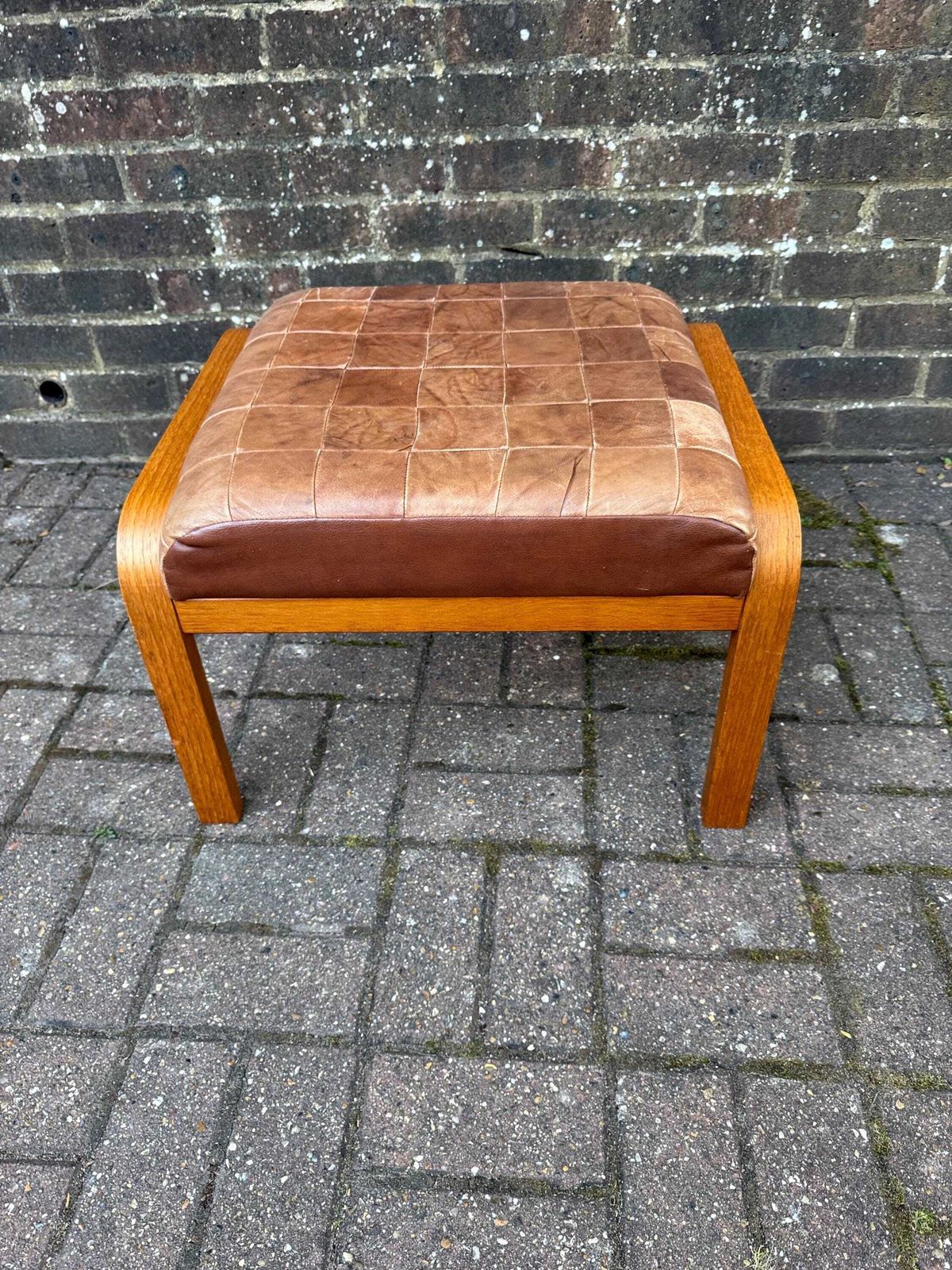 Vintage Danish Style Leather Footstool Mid Century Scandinavian Ottoman Retro Stool Mcm Foot Rest Bentwood Seat photo buy