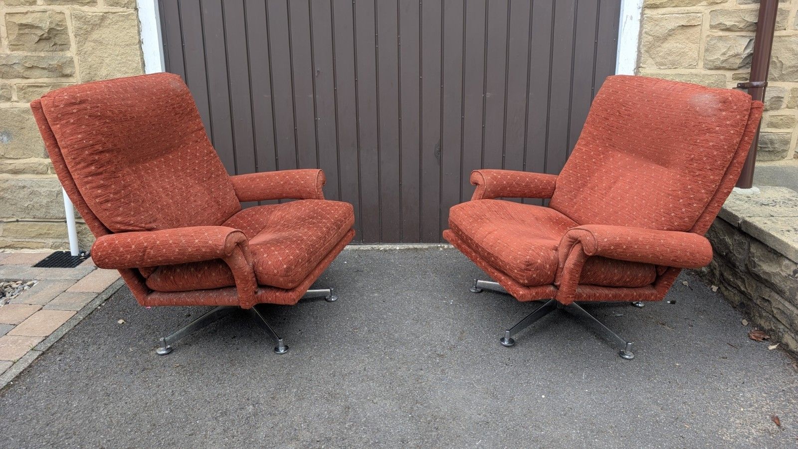 2 Two Howard Keith Hk Chrome Swivel  Armchairs Vintage 50s 60s 70s Heals Danish