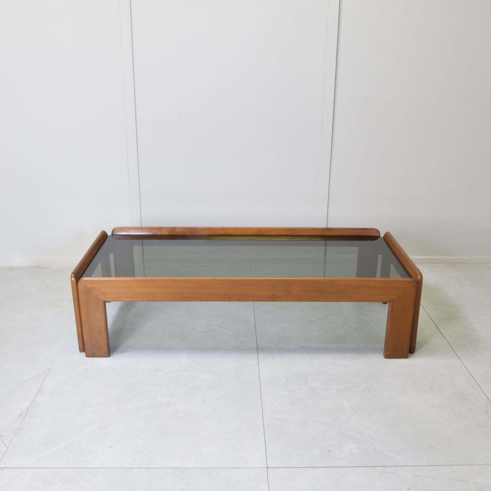 Afra & Tobia Scarpa For Cassin Rectangular Coffee Table In Walnut And Smoked Glass photo furniture