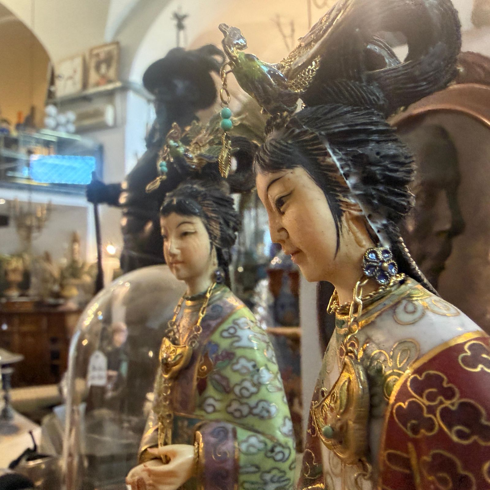 Home Decor Two 1960s Chinese Export Cloisonnè Traditional Figures Of Woman photo