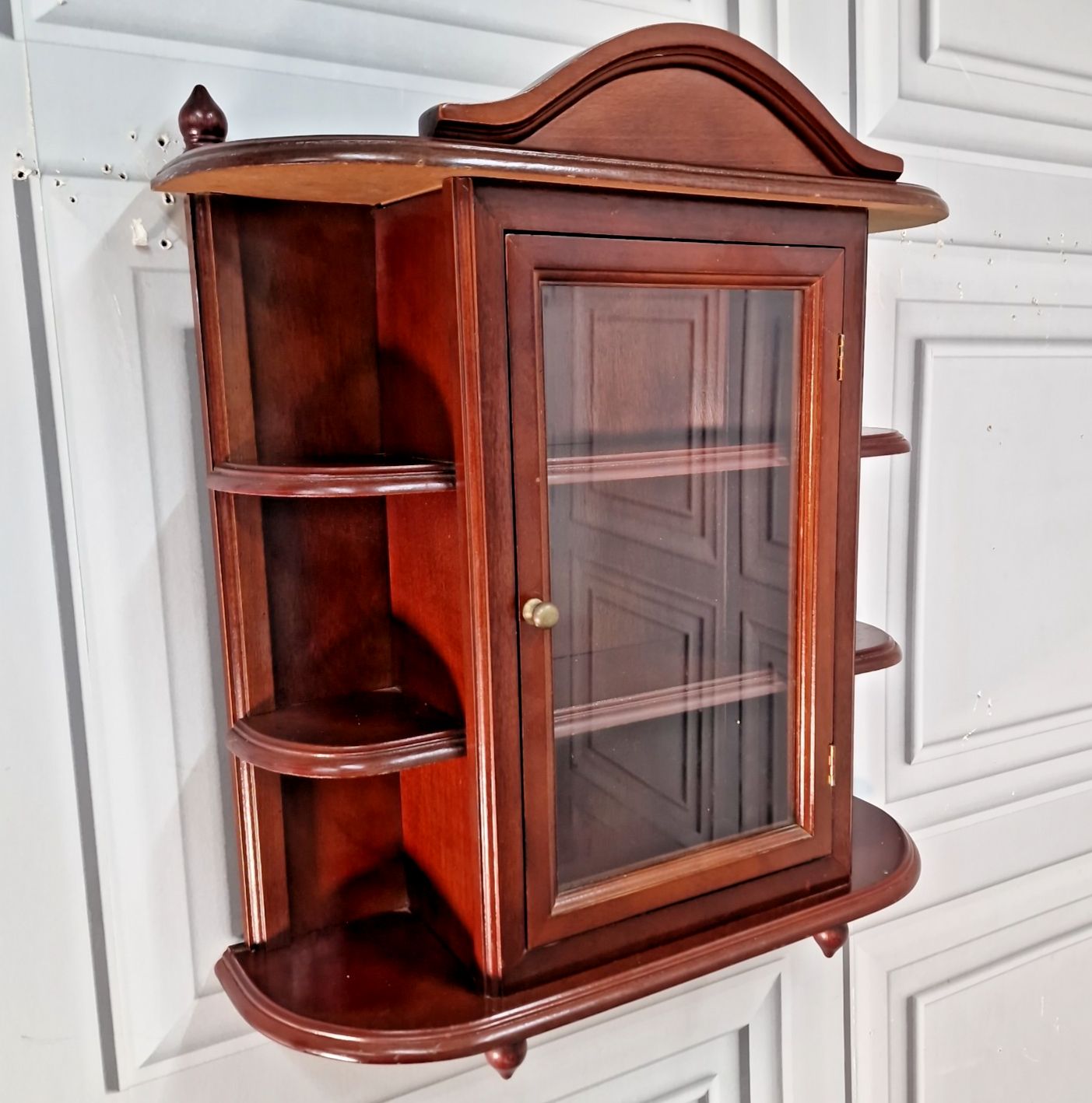 Vintage Wall Cabinet Glazed Display Cupboard Shelves Antique Mahogany Style