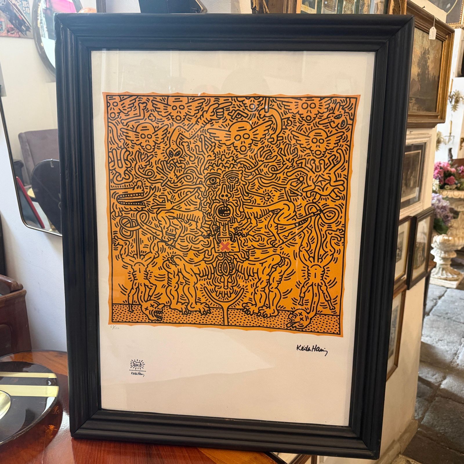 21st Century Keith Haring Pop Art Framed 63/150 Untitled Lithography photo furniture