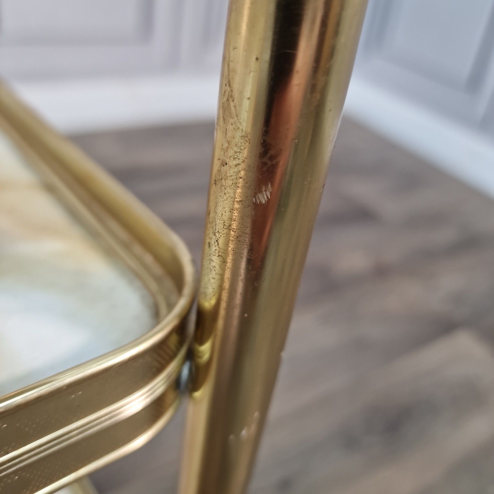 photo vintage Vintage Drinks Tea Trolley Gold Metal Marble Effect Retro 3 Tier Serving Cart