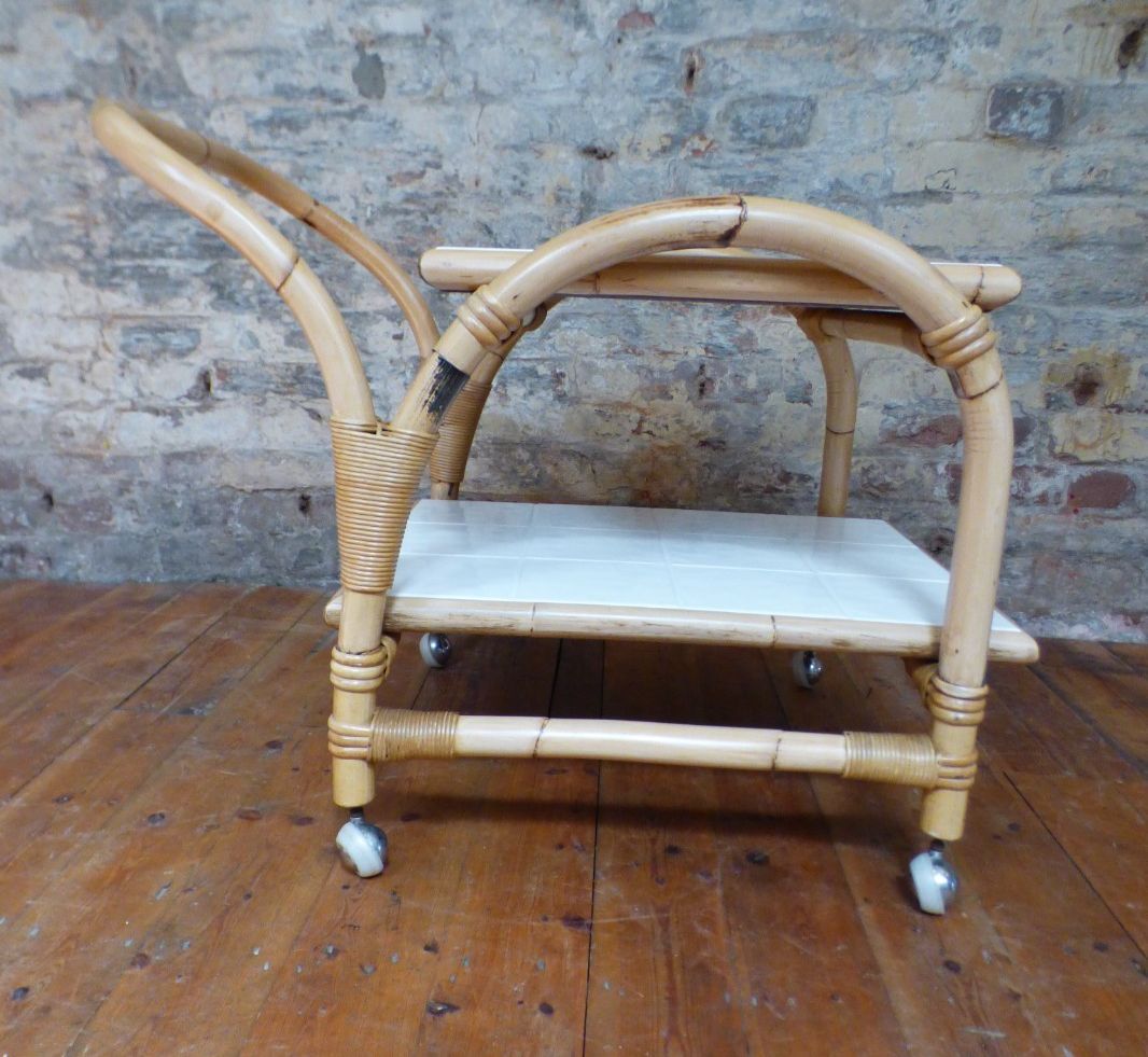 Mid Century Retro Boho Bamboo Tea / Cocktail / Side Table Trolley Uk  Delivery photo for sale