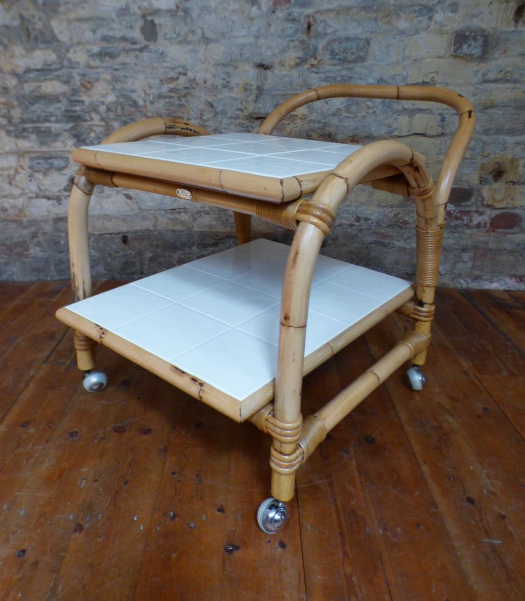 Mid Century Retro Boho Bamboo Tea / Cocktail / Side Table Trolley Uk  Delivery photo buy