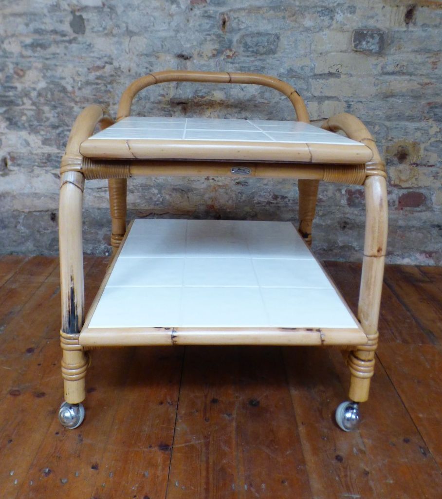 Mid Century Retro Boho Bamboo Tea / Cocktail / Side Table Trolley Uk  Delivery photo vintage