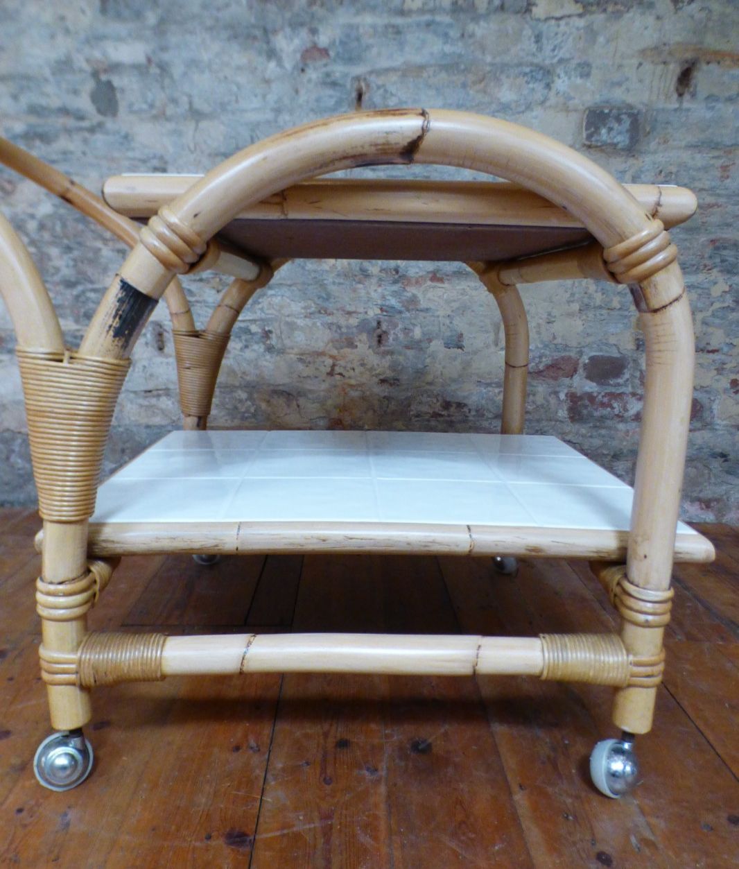 Furniture Mid Century Retro Boho Bamboo Tea / Cocktail / Side Table Trolley Uk  Delivery photo