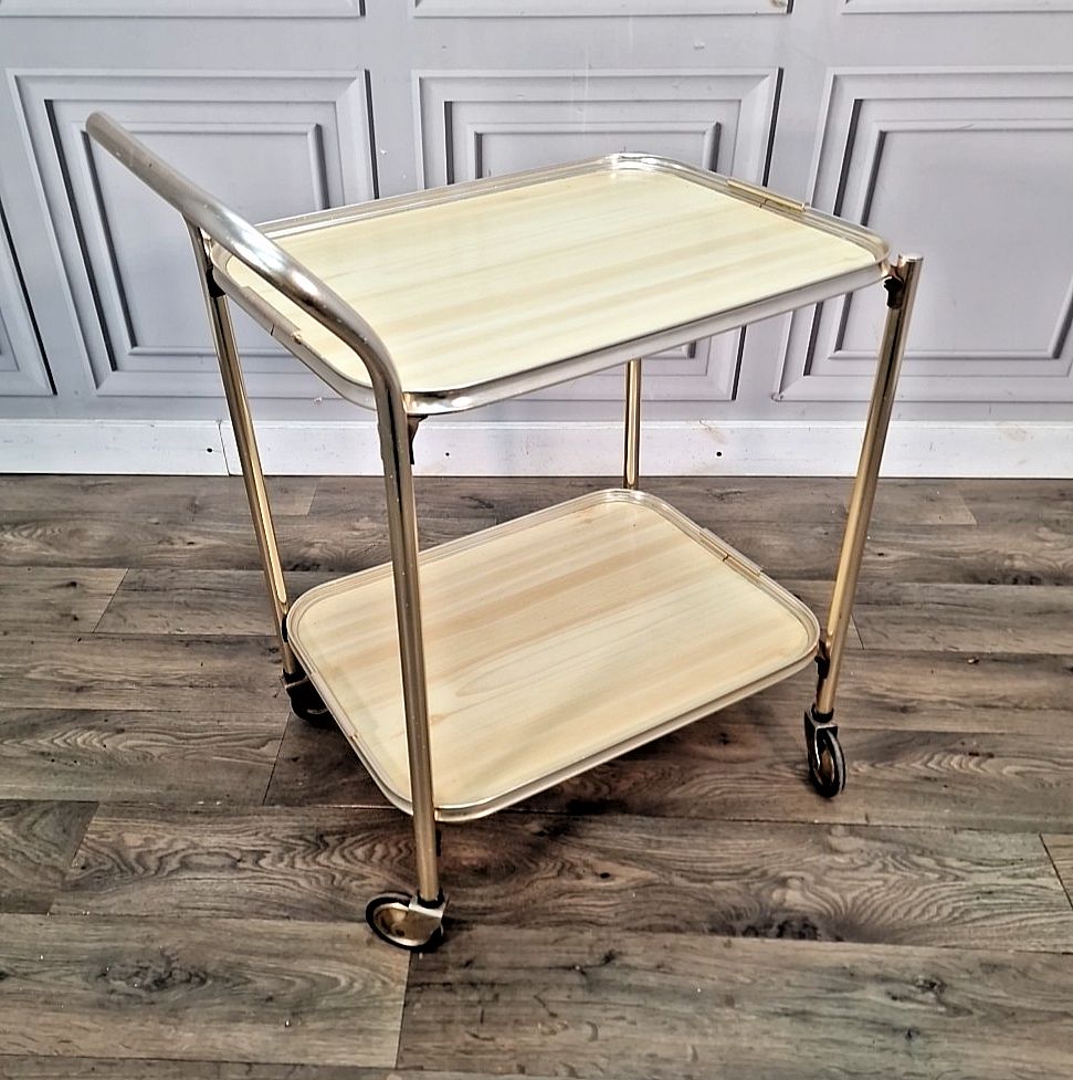 Vintage Drinks  Tea Trolley Brass Effect Serving Cart Retro Cocktail Trolley