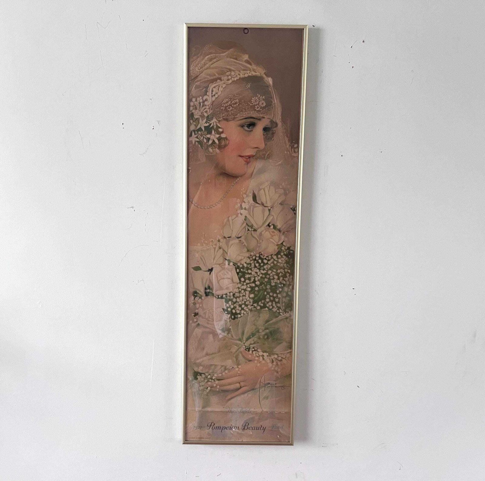 Genuine 1927 Pompeian Beauty Yard Long Calendar Print, "The Bride" By Rolf Armstrong, Framed Antique Art Deco Flapper Poster Advertising Art photo furniture