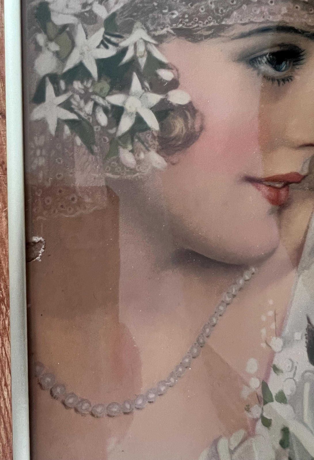 Art Genuine 1927 Pompeian Beauty Yard Long Calendar Print, "The Bride" By Rolf Armstrong, Framed Antique Art Deco Flapper Poster Advertising Art photo