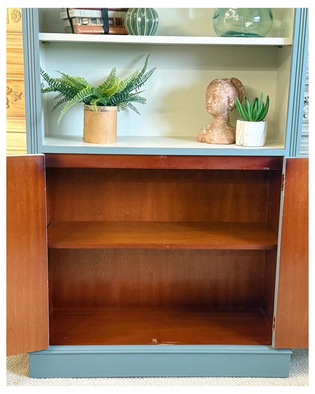 Tall Bookshelf /Bookcase With Cupboard In De Nimes By Farrow And Ball photo vinterior