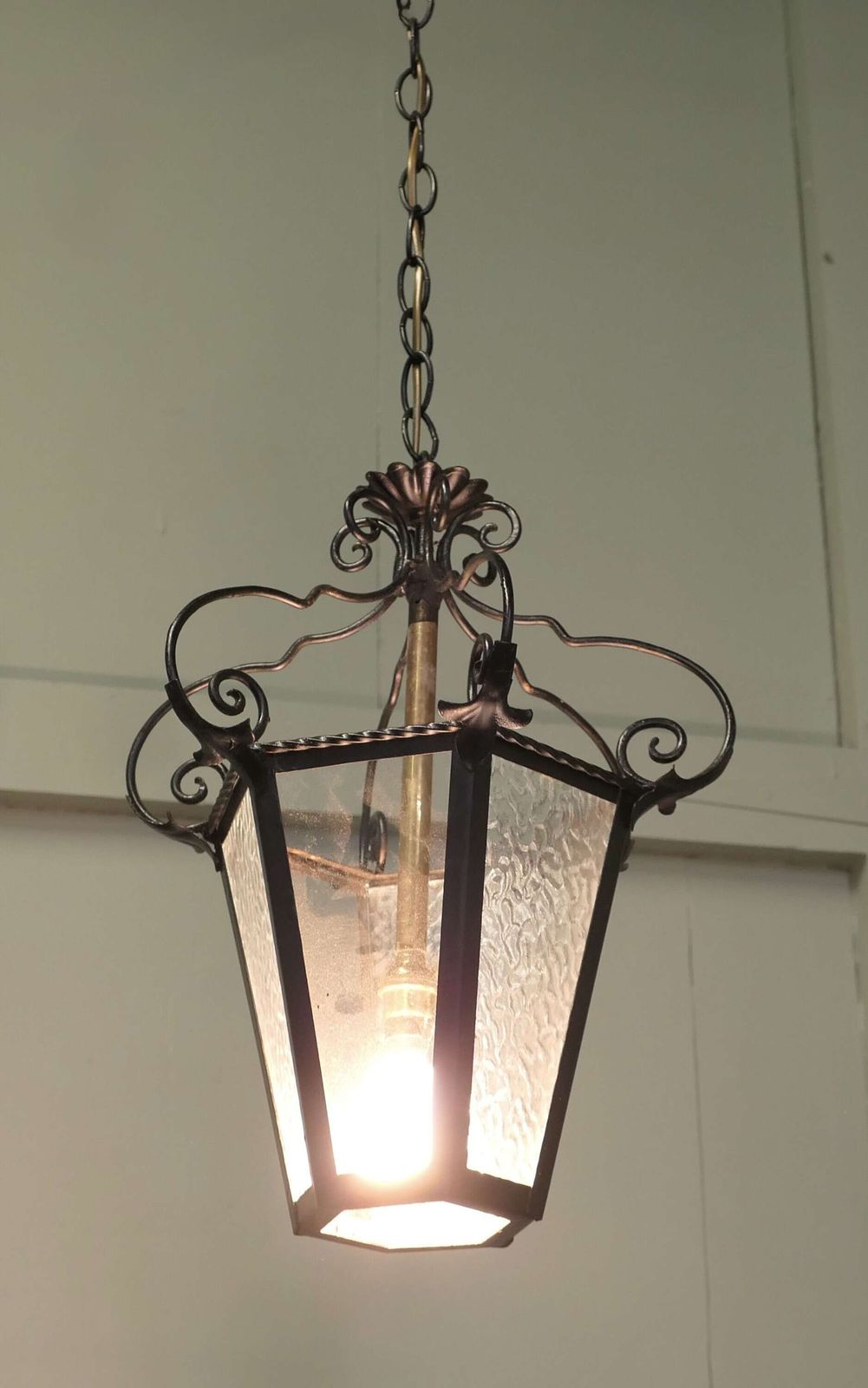 Wrought Iron Arts & Crafts Lantern This Impressive Piece Is Made In Glass