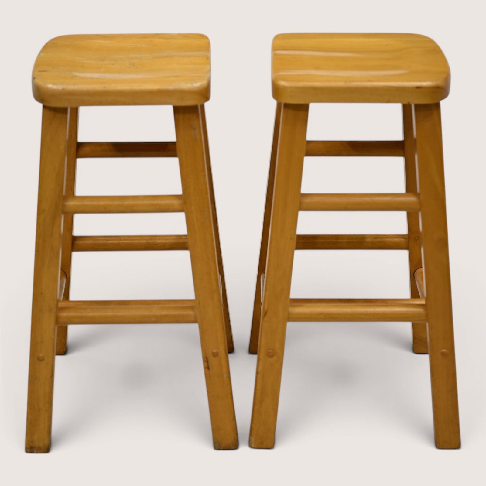 Pair Of Breakfast Bar Stools 66cm Seat Height Vintage Beech Free Uk Delivery* photo vinterior