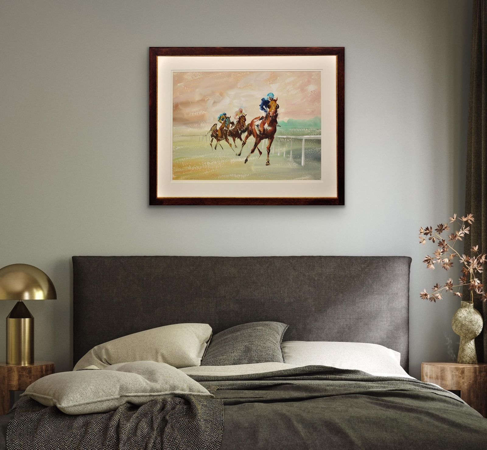 photo for sale John Rattenbury Skeaping 1901 To 1980. English. A Three Horse Race, 1963. Mid 20th Century Gouache & Watercolour Horse Racing Painting.