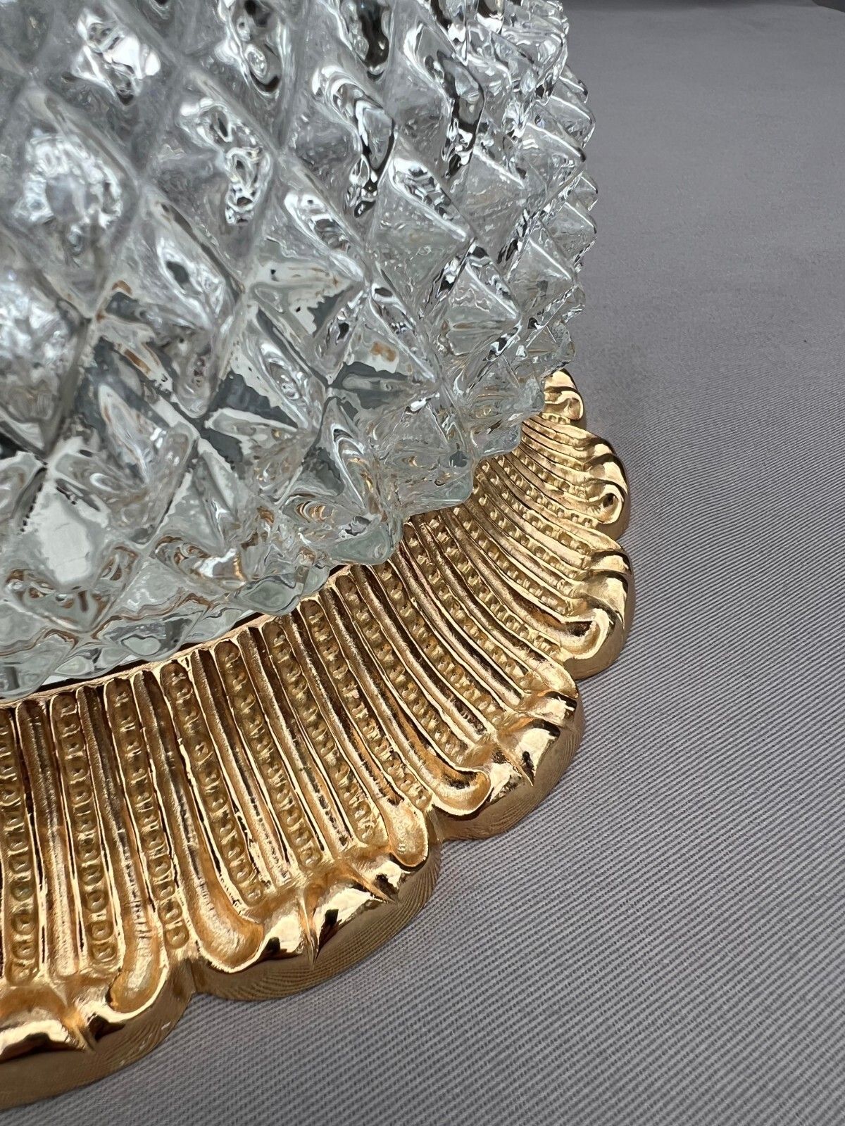 Ceiling Lamp Vintage French Brass Pressed Crystal Pendant Chandelier Lot 6001 photo for sale