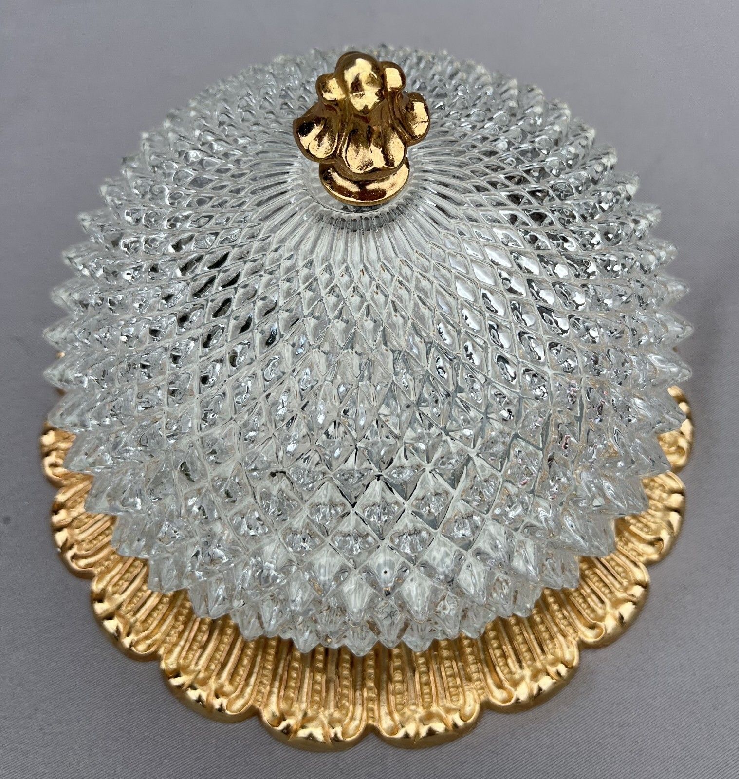 Ceiling Lamp Vintage French Brass Pressed Crystal Pendant Chandelier Lot 6001 photo vinterior