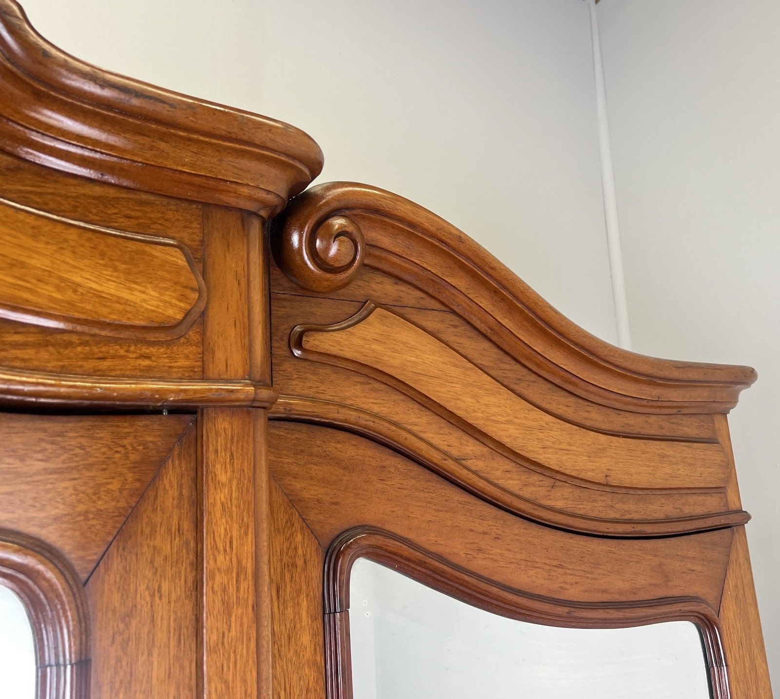 1699.0 Wardrobe Antique French Mahogany Three Door Mirrored Carved Armoire Lot 6127 photo
