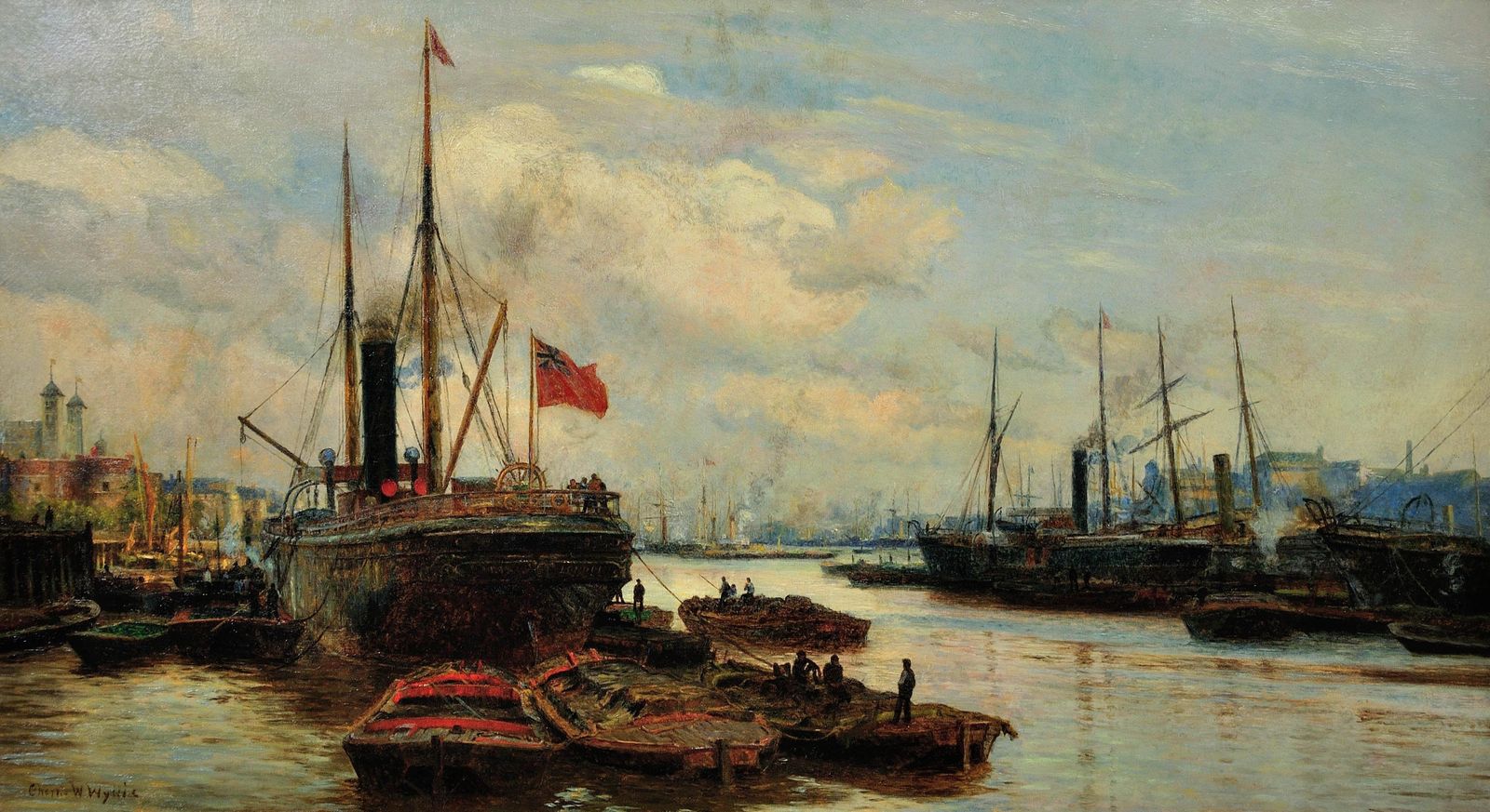 The Upper Pool River Thames 1880s Maritime London Docklands, ingelijst olieverfchilderij photo furniture