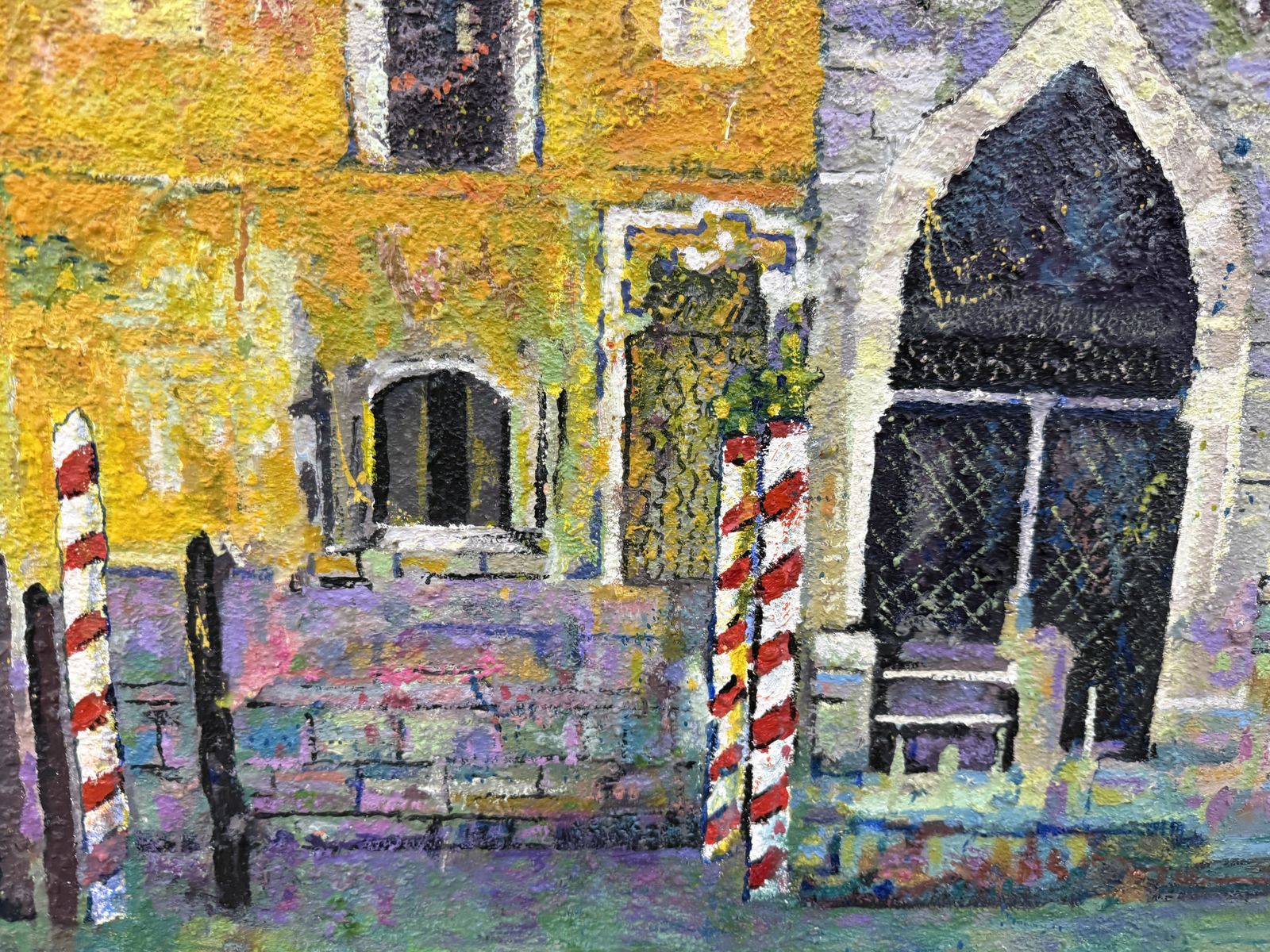 Ulpiano Carrasco Venetiaans paleis en gondelmeerplaats, kleurrijke impasto kanaalweergave, olieverfschilderij Italië 2007 photo buy