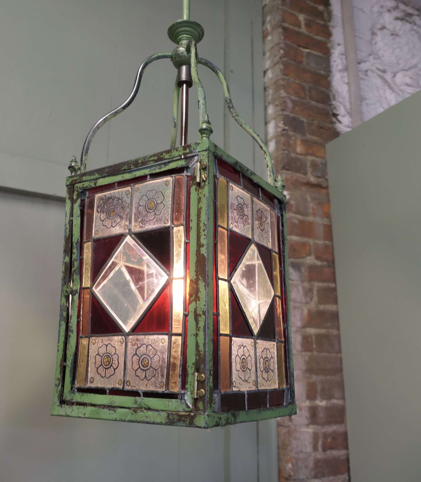 Long Arts And Crafts Stained Glass Hall Lantern This Lantern Is Of Classic Arts And Craft photo furniture