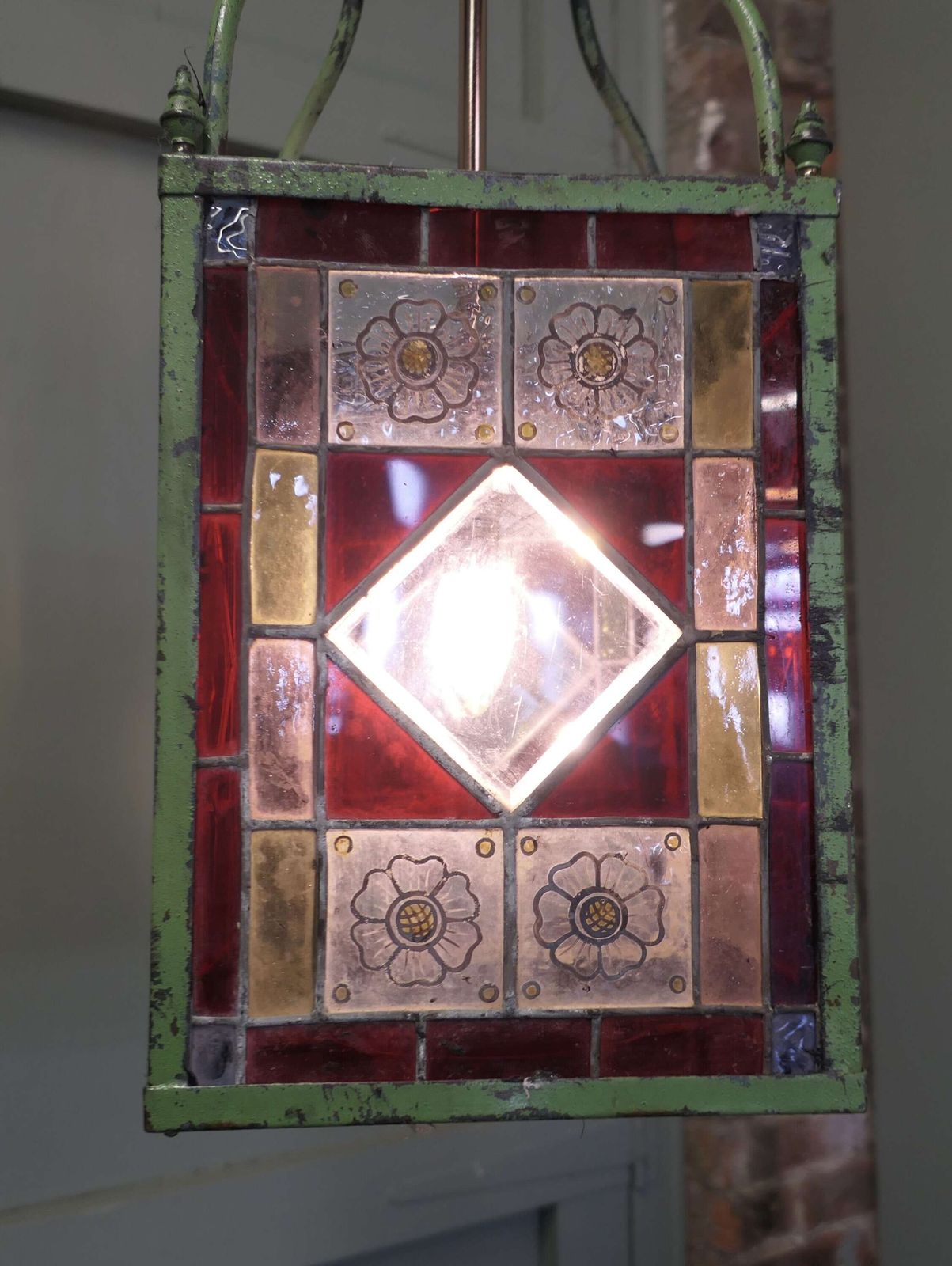 Long Arts And Crafts Stained Glass Hall Lantern This Lantern Is Of Classic Arts And Craft photo vinterior