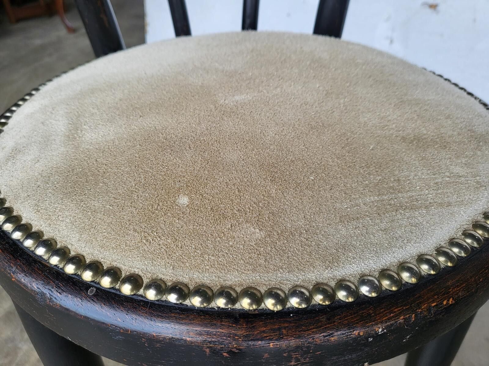 Pair Two Thonet Bentwood Bistro Chairs No18 Suede Seats photo for sale