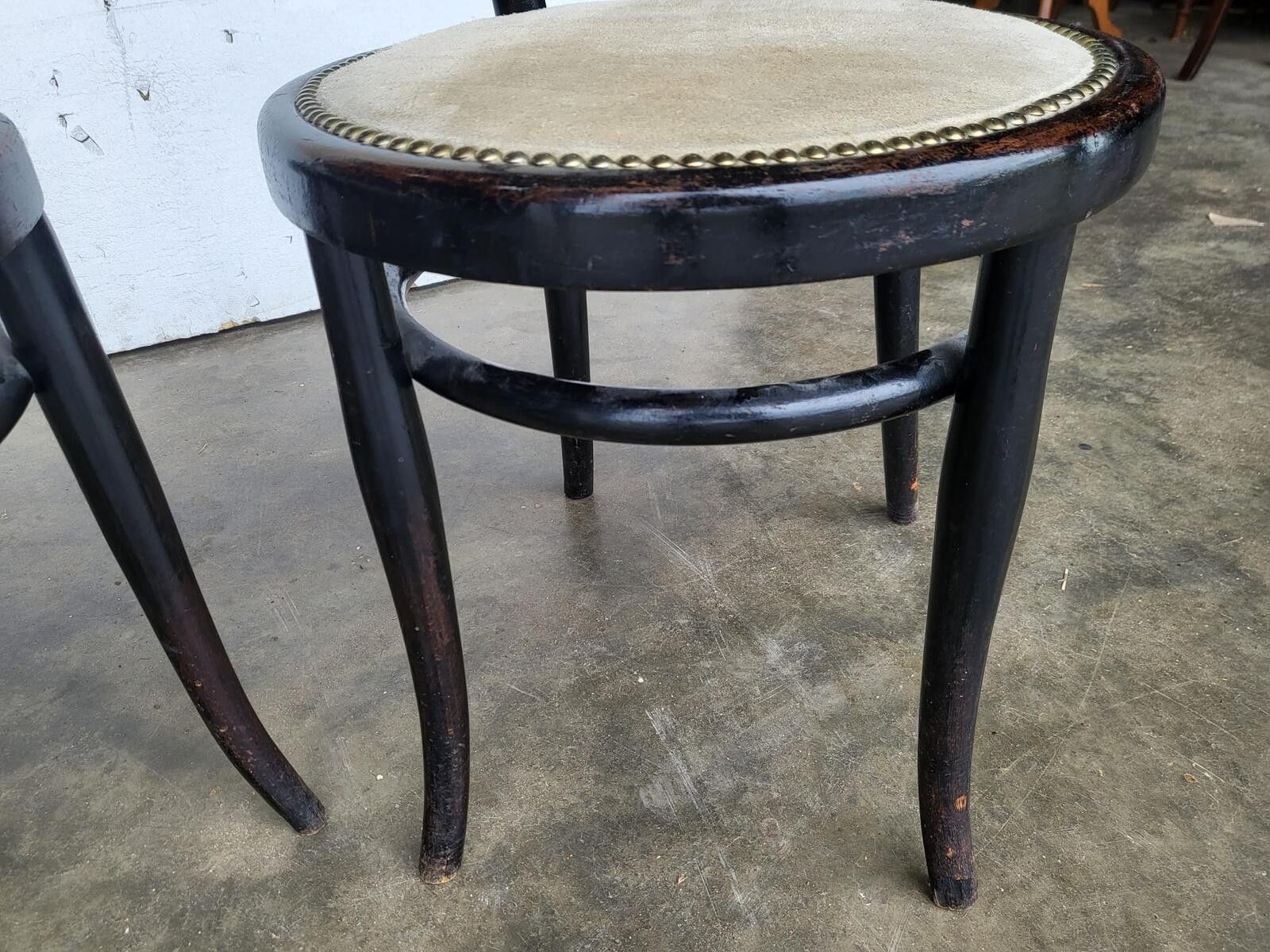 Pair Two Thonet Bentwood Bistro Chairs No18 Suede Seats photo Furniture