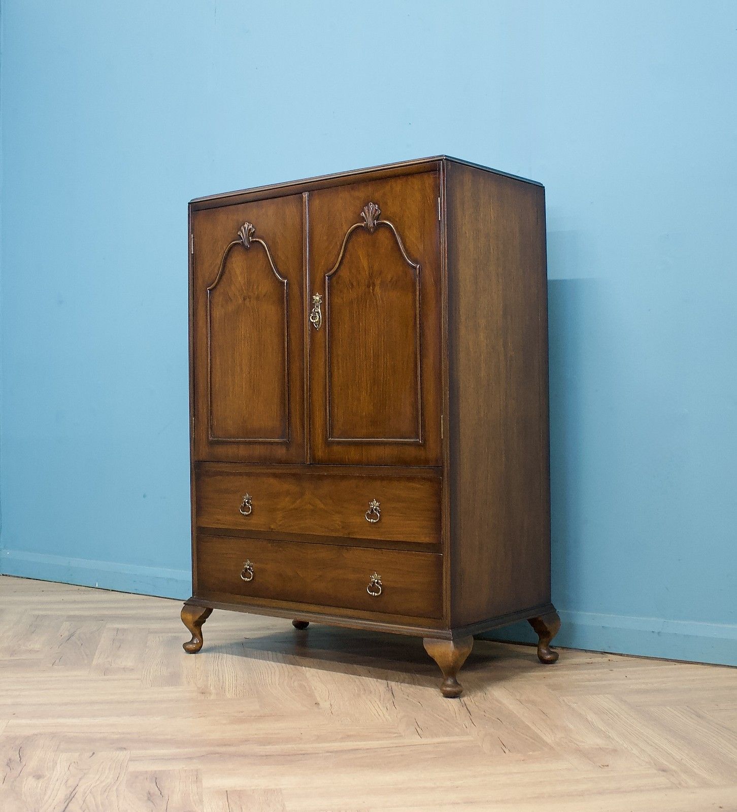Vintage Art Deco Style Burr Walnut Tallboy, 1950s #1787 photo for sale