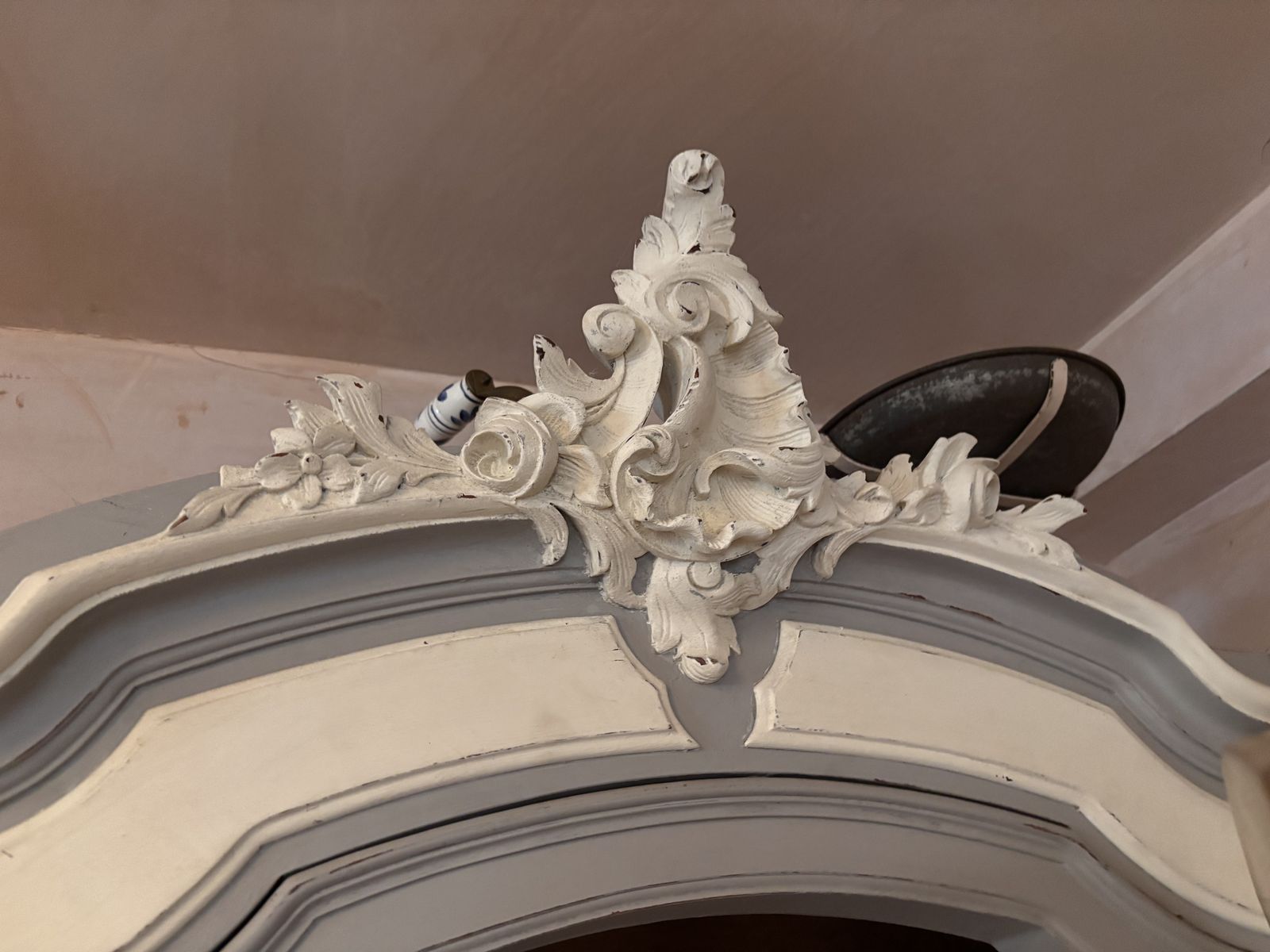 Louis XV Style Armoire With Mirrored Door, Painted Grey With White Accents photo for sale