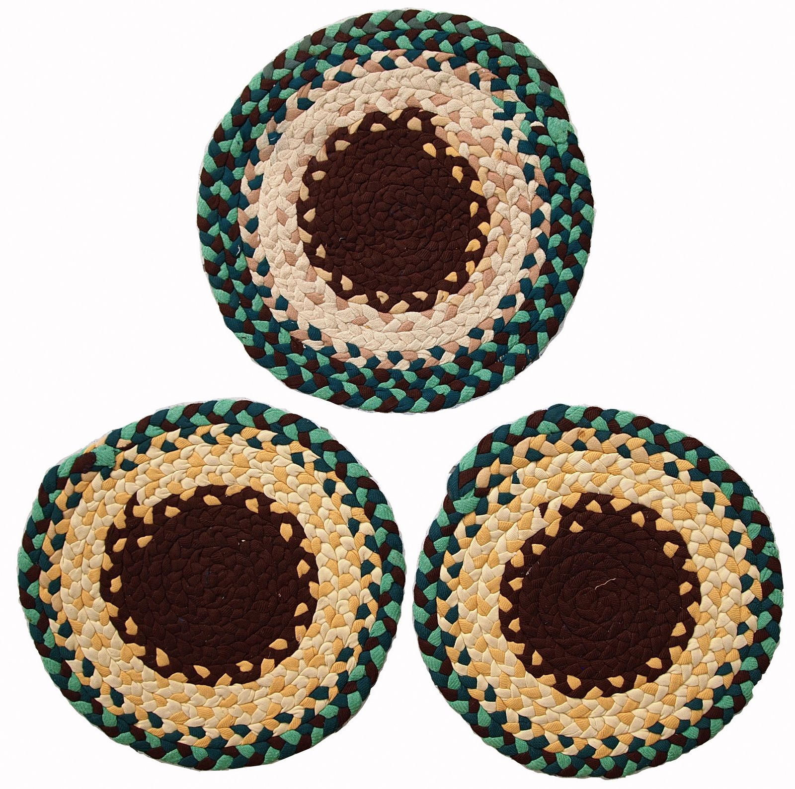 Lot de 3 tapis de siège vintage en coton tressé, Amérique, années 1940, 1,2 ft