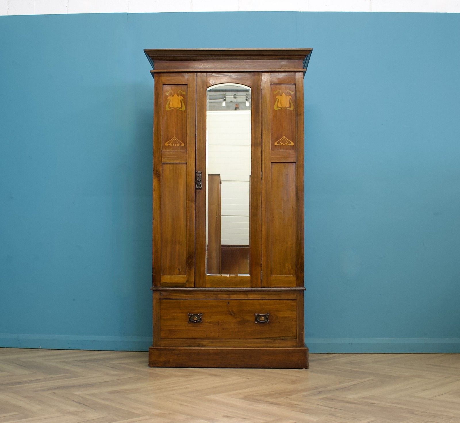 Antique Art Nouveau Mahogany Wardrobe Hall Cupboard, 1900s #1789