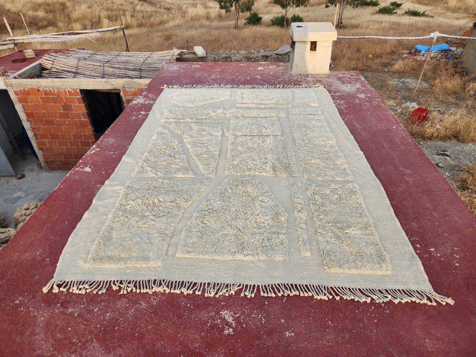 Large Moroccan Beni Ourain Style Rug – Handmade Cream Geometric Wool Carpet