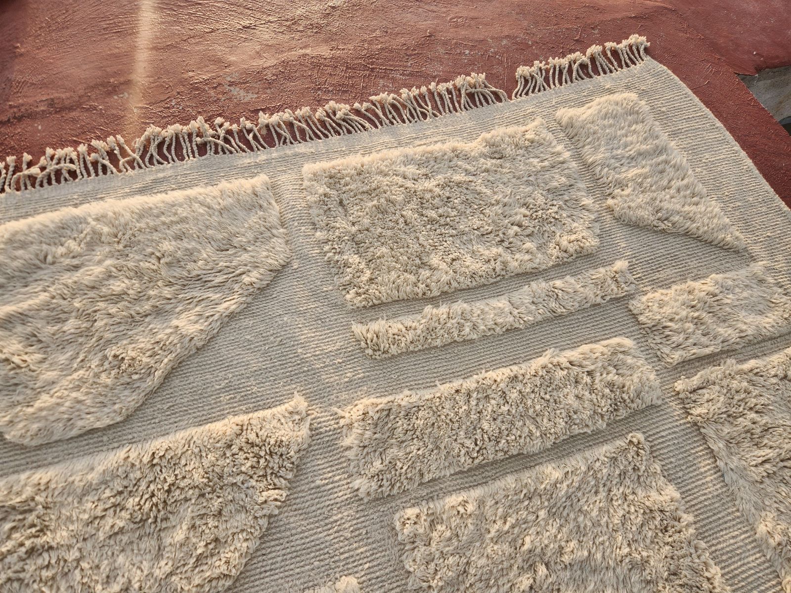 Large Moroccan Beni Ourain Style Rug – Handmade Cream Geometric Wool Carpet photo vinterior