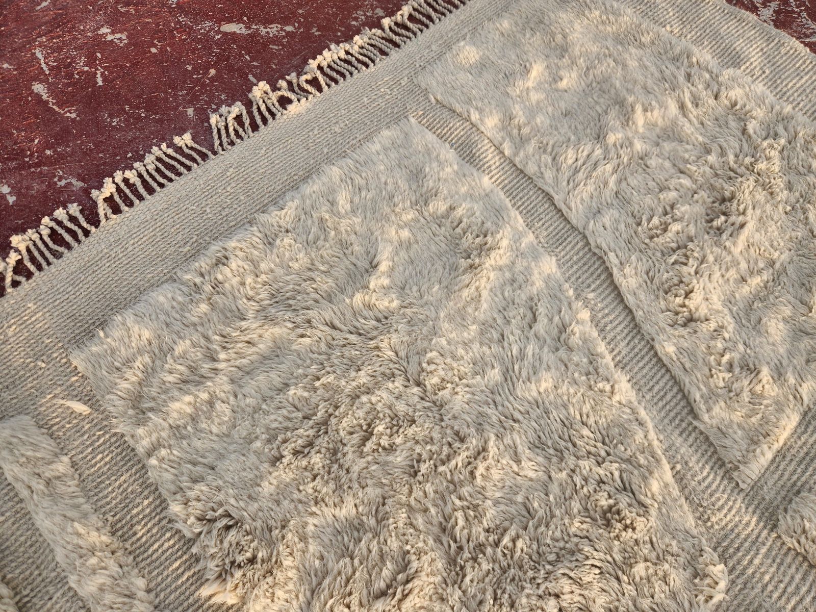 photo buy Large Moroccan Beni Ourain Style Rug – Handmade Cream Geometric Wool Carpet