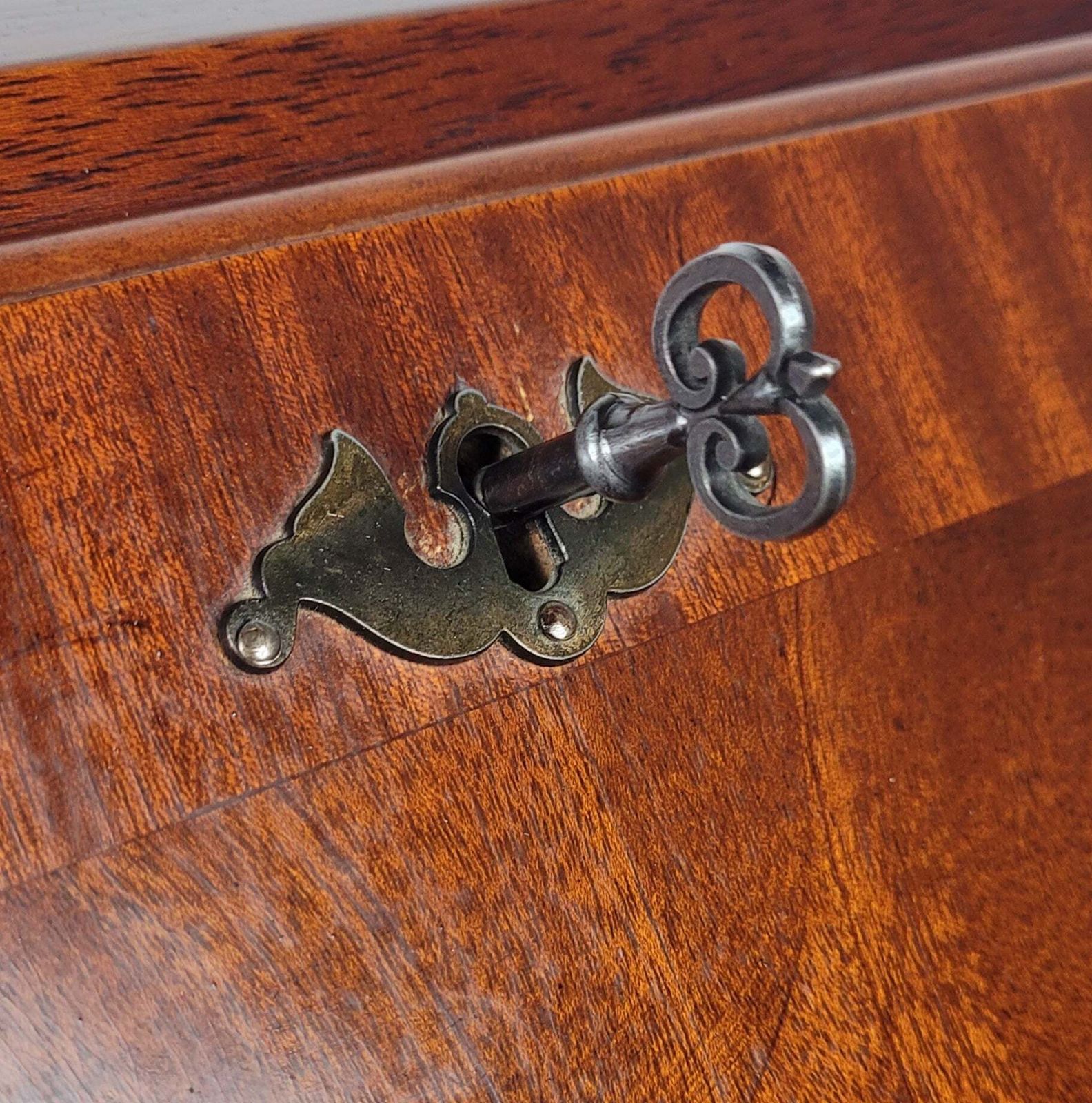 Vintage Writing Bureau Desk Lock & Key Mid Century Mahogany photo buy