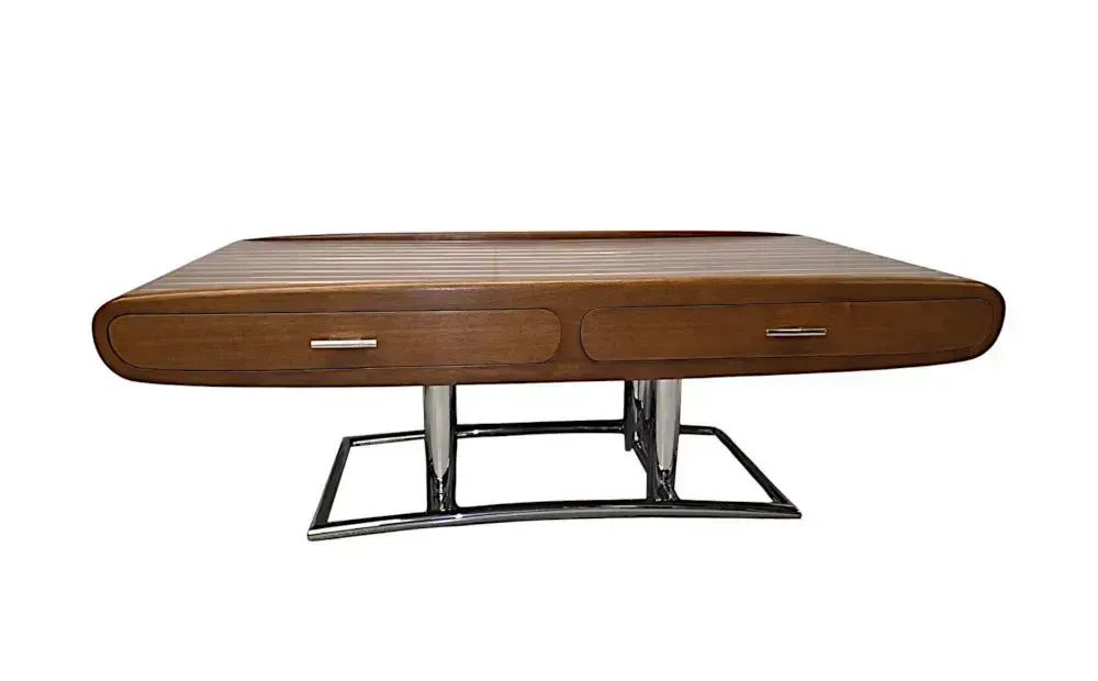 Mid-Century Design Salontafel van Walnoot en Chroom met Vier Lades photo furniture