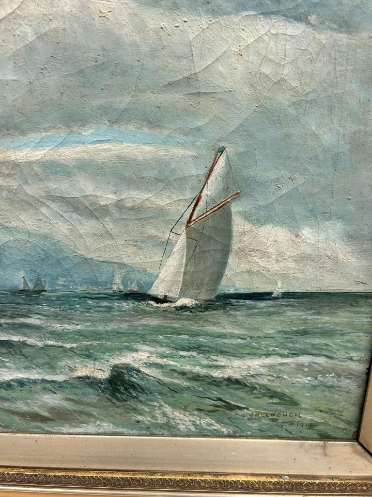 photo vintage John Greenough American 19th Century Sailing Ship Boats Oil On Canvas Painting