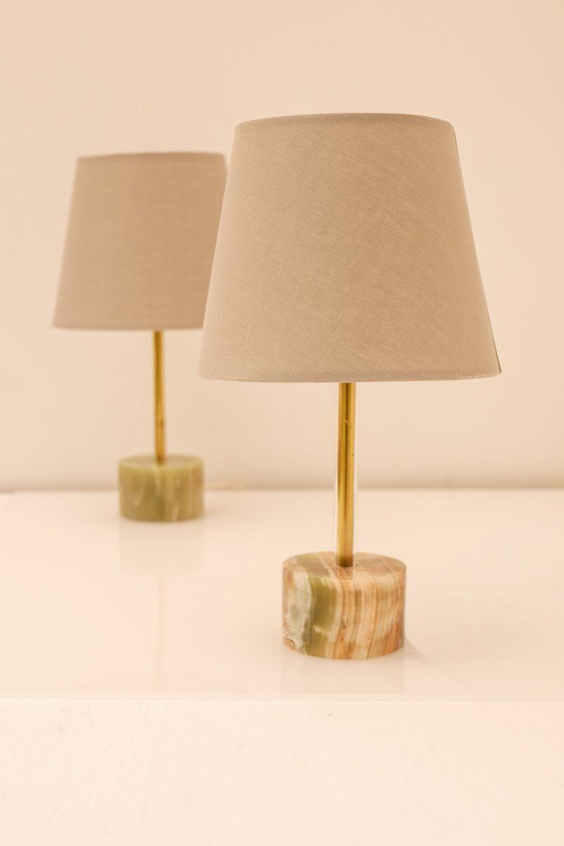 Mid-Century Modern Italiaanse tafellampen van onyx en messing, set van 2 photo vinterior