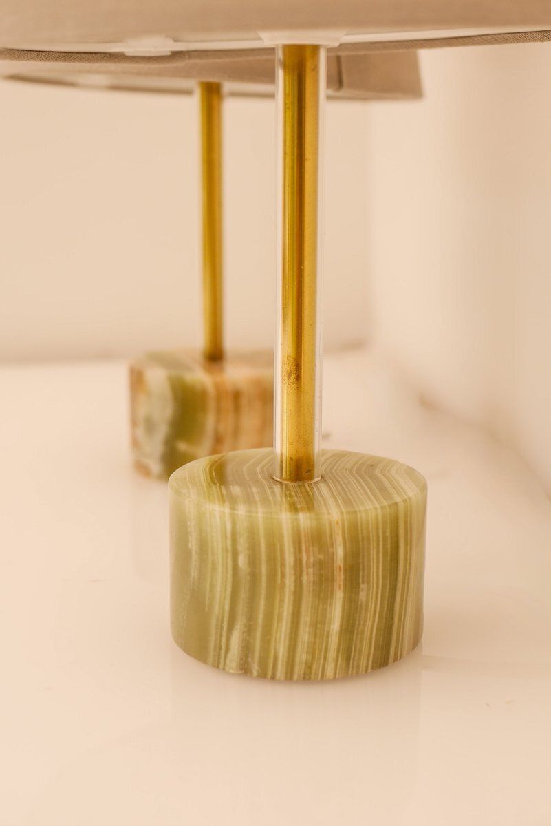 photo for sale Mid-Century Modern Italiaanse tafellampen van onyx en messing, set van 2